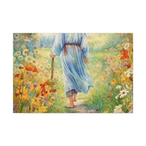 Walk With Jesus, A Dirt Path Surrounded Buy Yellow, Orange And White Flowers - Large Wall Art