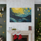 Waves And Full Moon Starry Night Style- Large Wall Art
