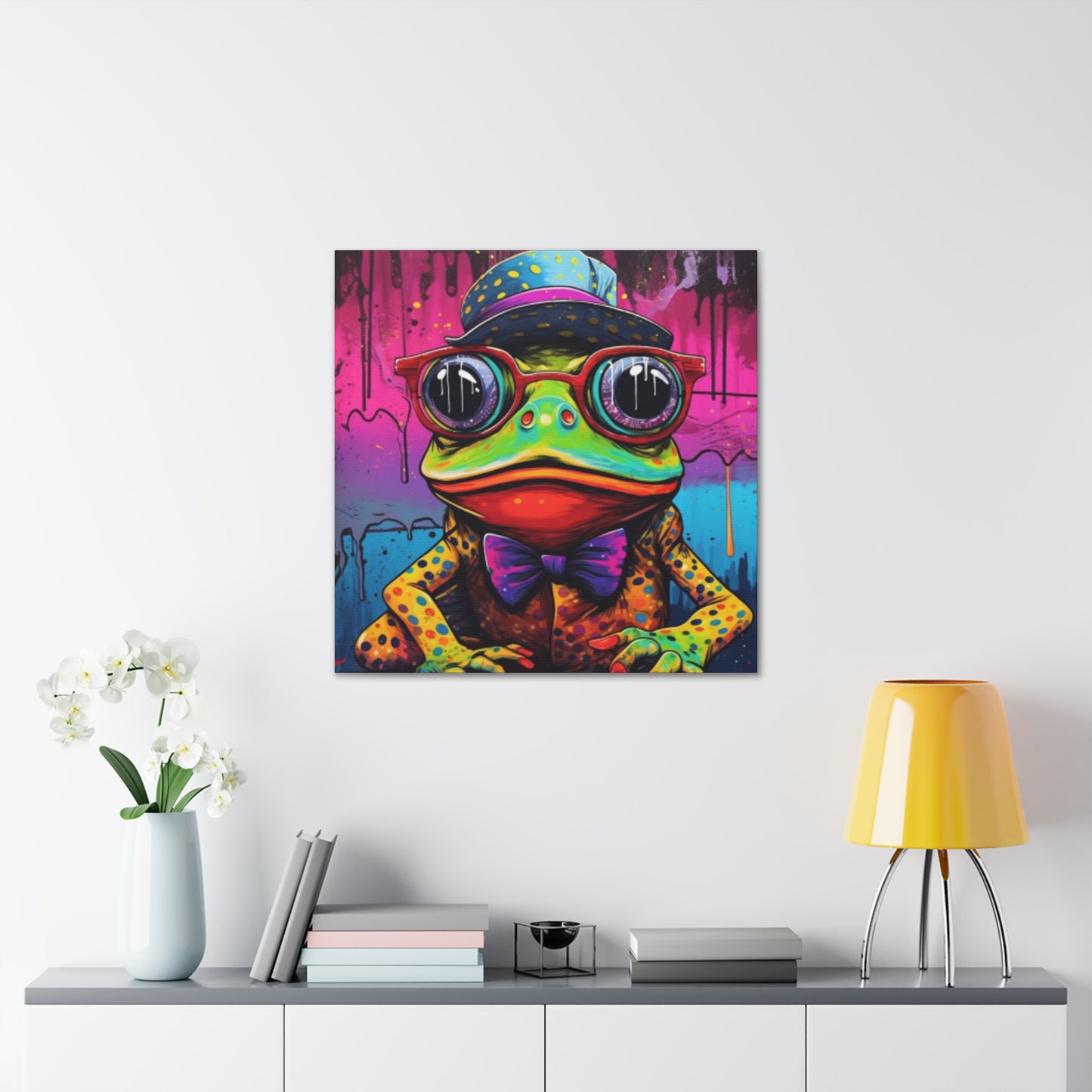 Funky Frog In Red Glasses Art- Large Wall Art