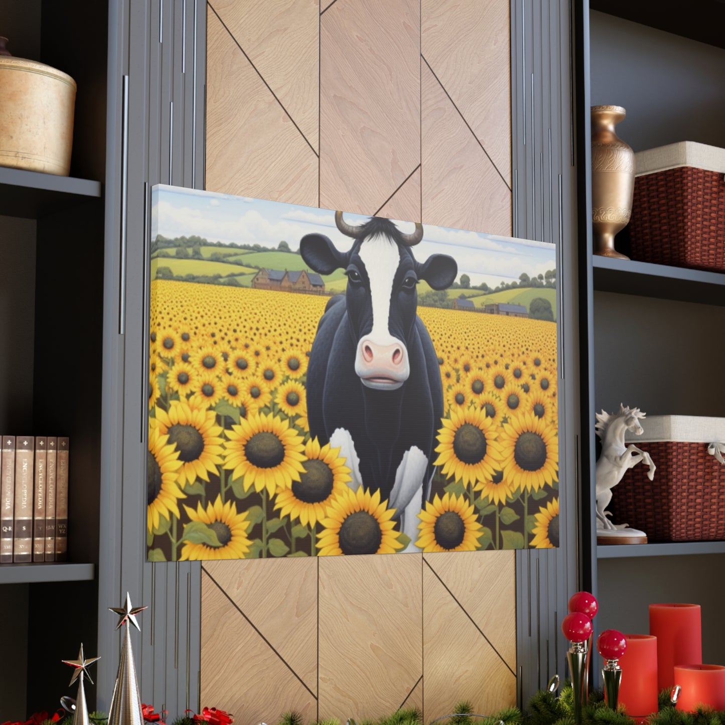 Cute Cow In Sunflower Field- Large Wall Art