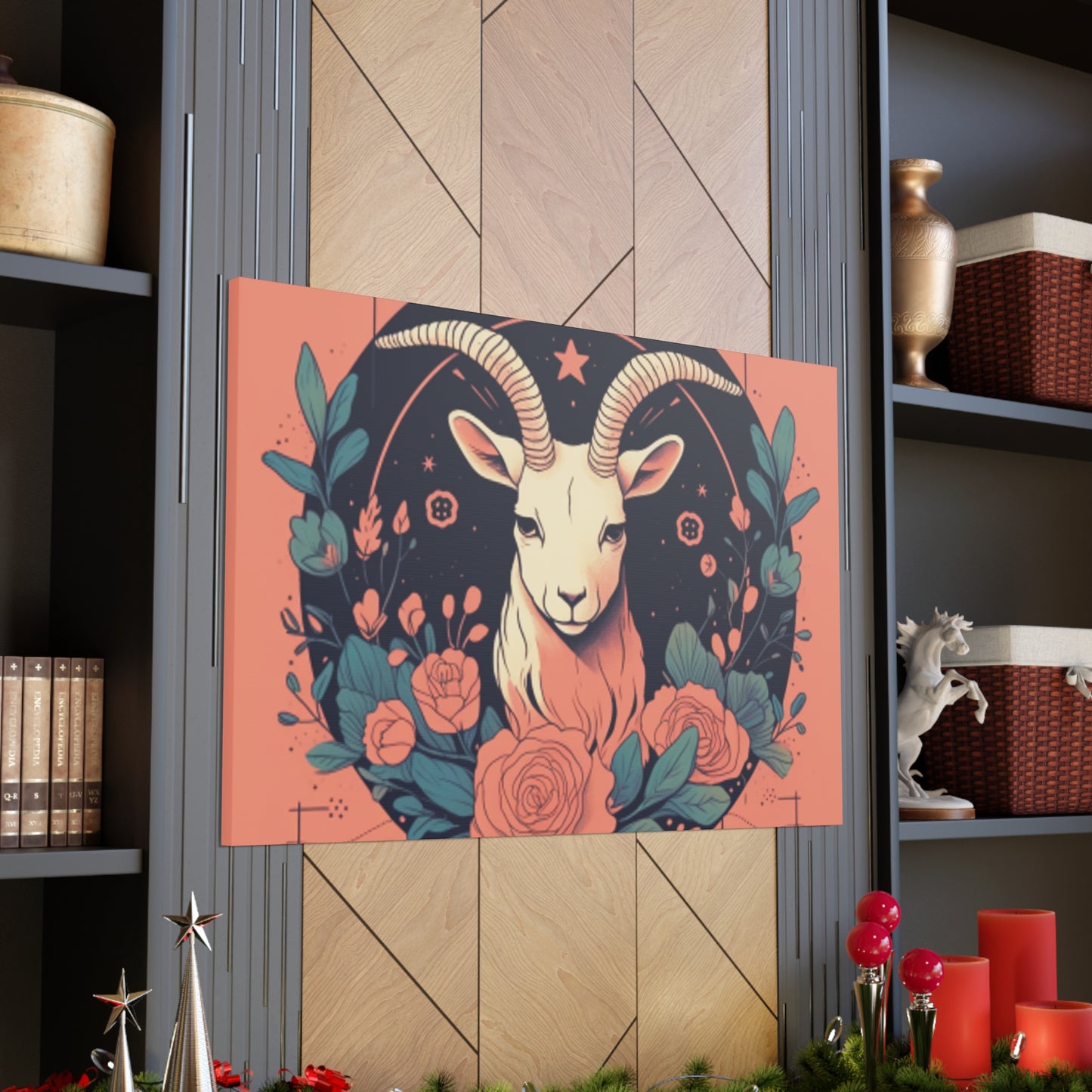 Lofi, Capricorn And Pink Roses- Large Wall Art