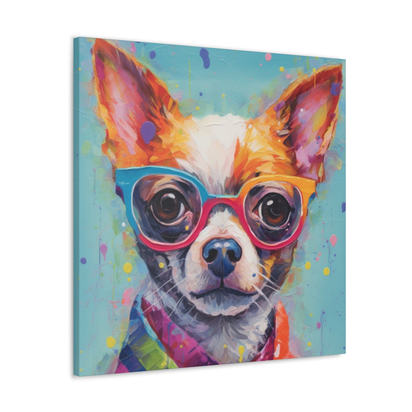 Sweet Chihuahua In Multi Colored Glasses, Paint Drops- Large Wall Art