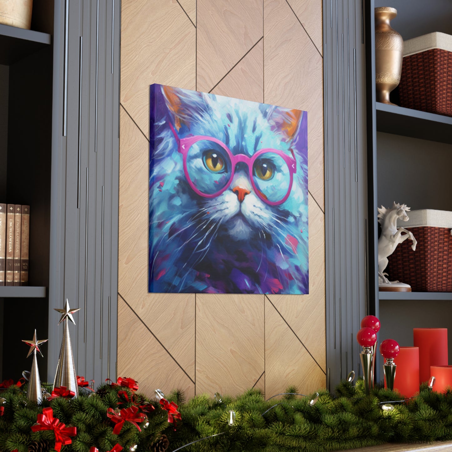 Puuur-ple Background And Glasses On A Pretty Kitty- Large Wall Art