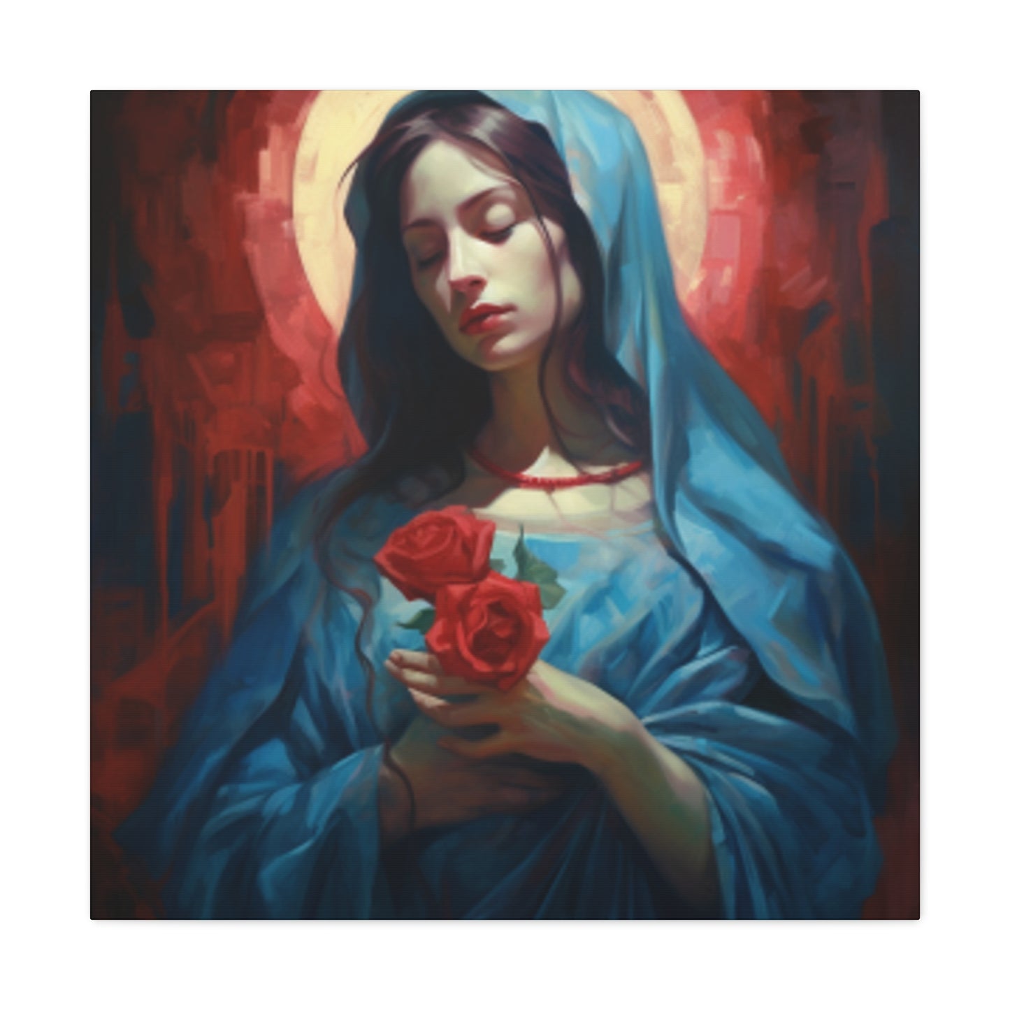 The Virgin Mary With Roses And Golden Glow- Large Wall Art