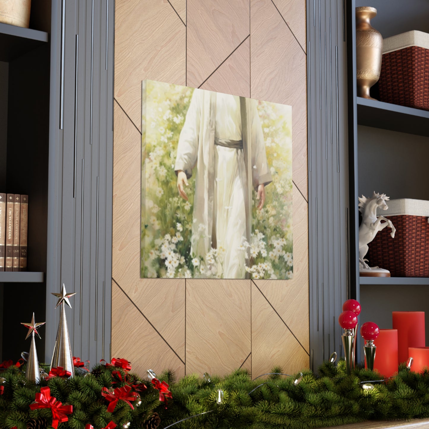 Jesus Surrounded By White Flowers And A Heavenly Glow- Large Wall Art