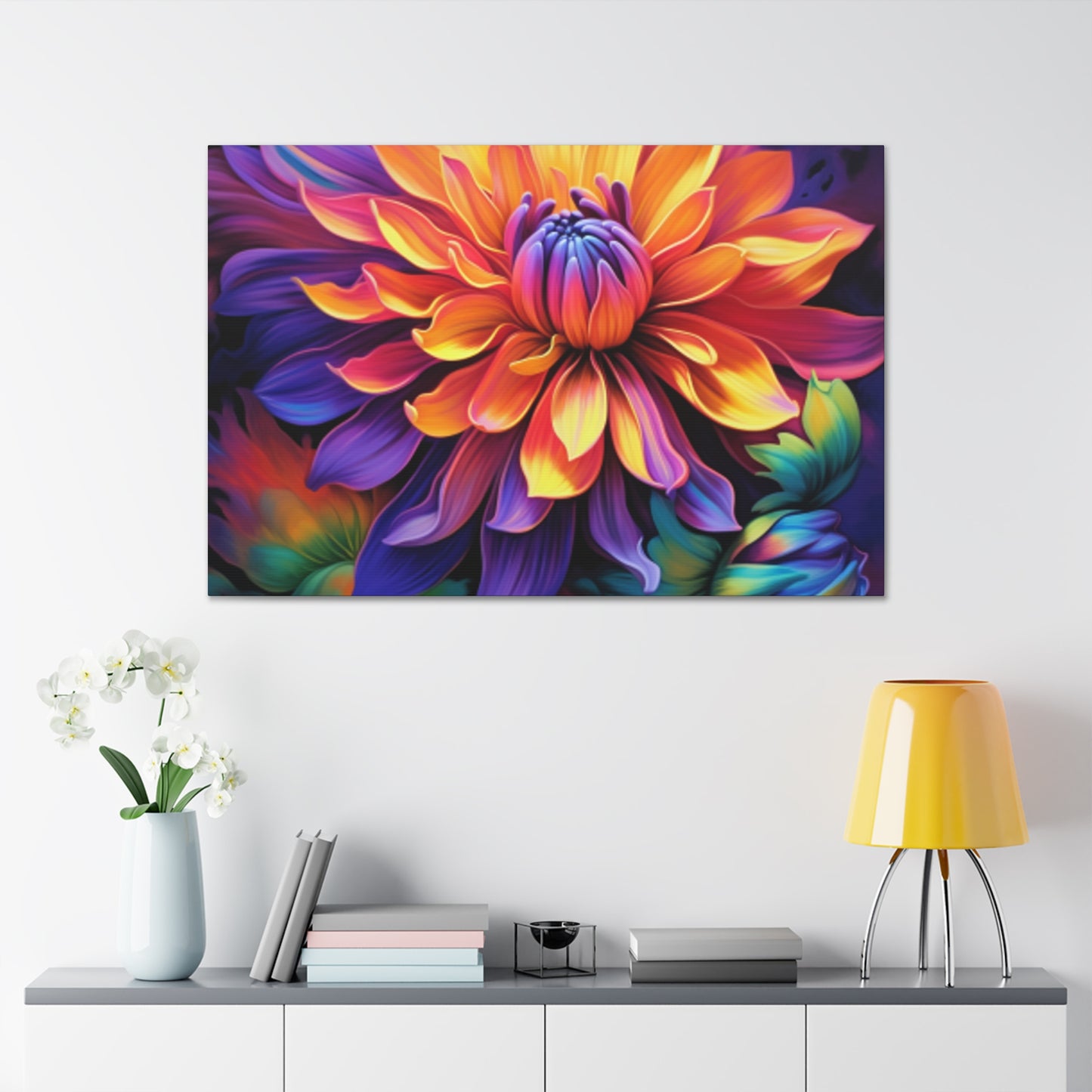 Glowing Multi Colored Flower In Bloom - Large Wall Art