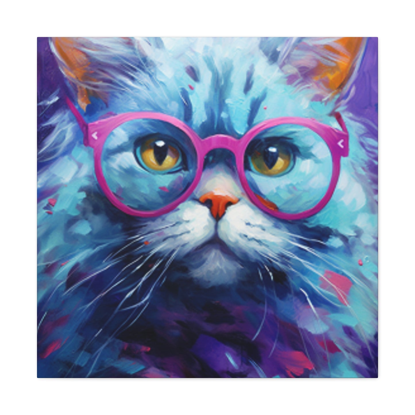 Puuur-ple Background And Glasses On A Pretty Kitty- Large Wall Art