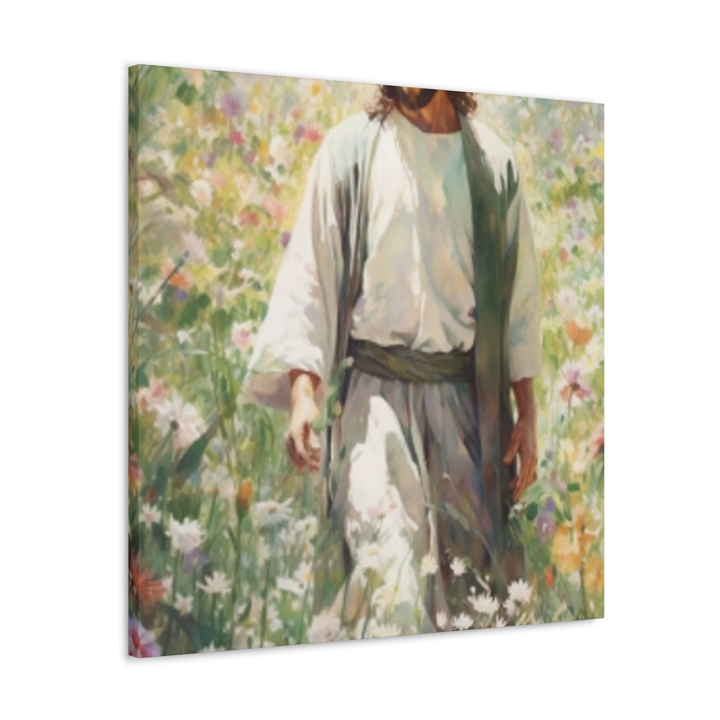 Jesus Admiring God's Beautiful Flowers  - Large Wall Art