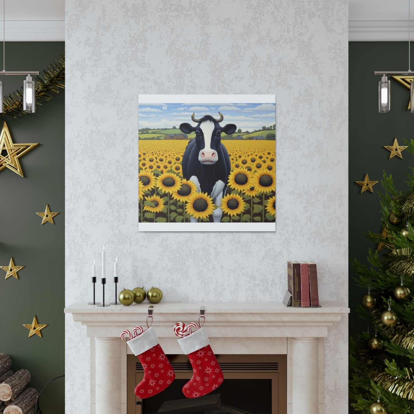 Cute Cow In Sunflower Field- Large Wall Art