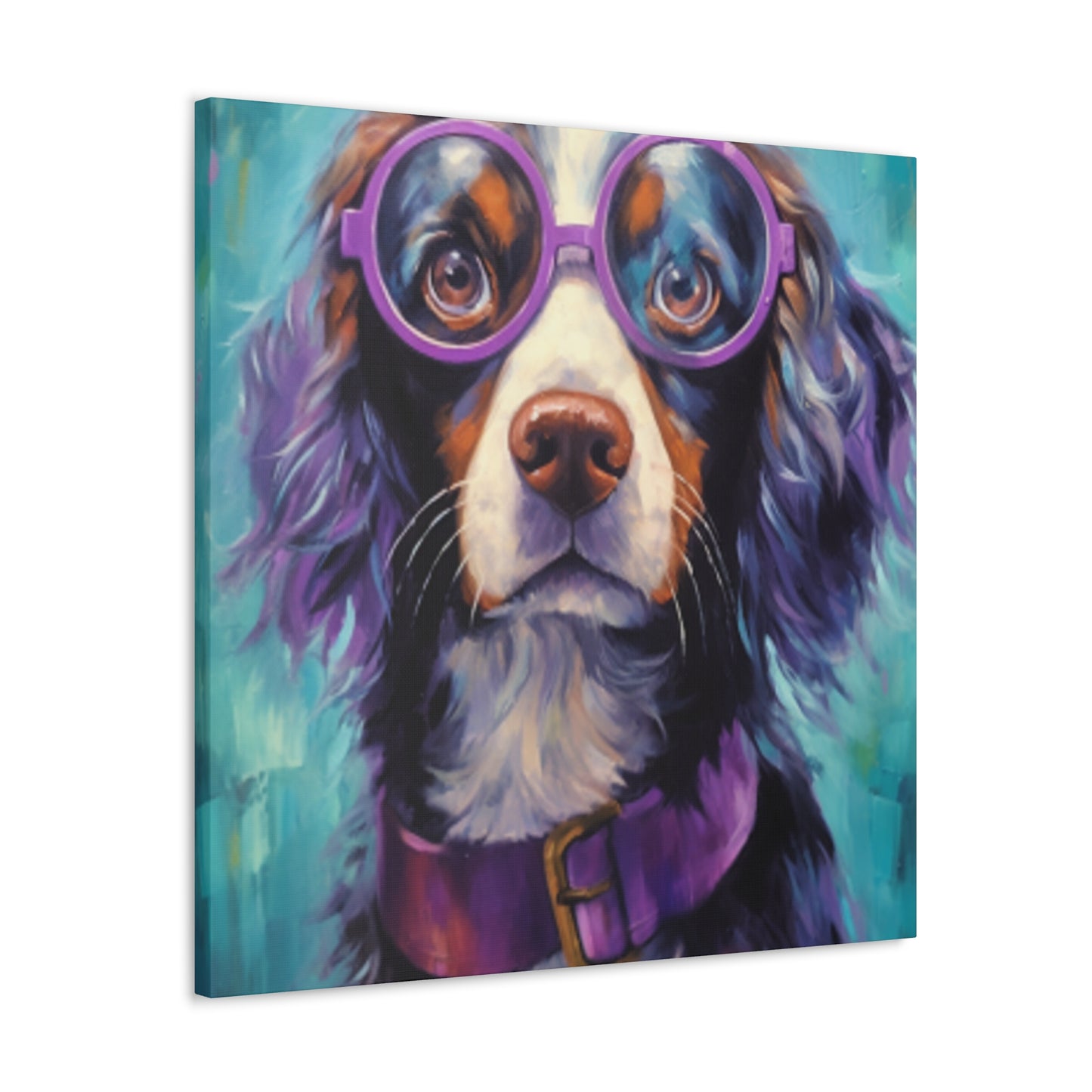 Purple Glasses And Collar On Dog- Large Wall Art