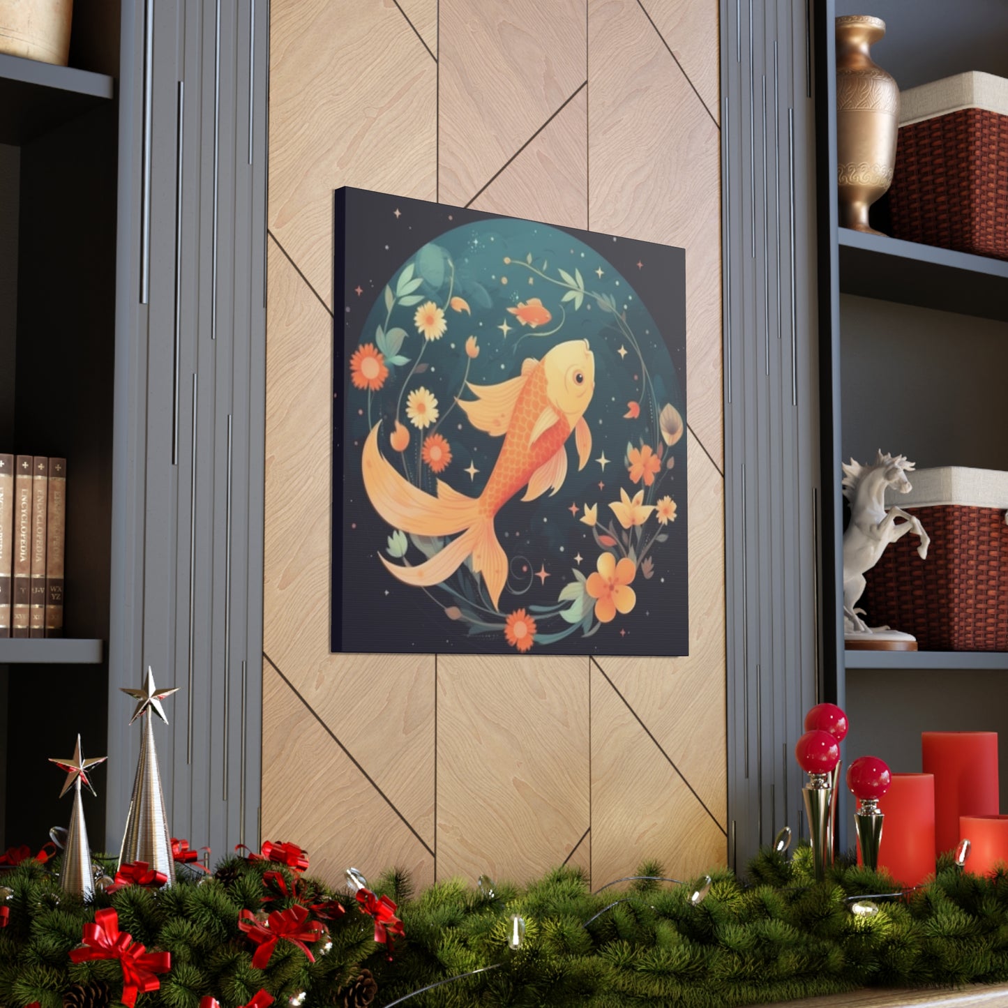 Lofi Style Pisces, Fish And Flowers - Large Wall Art