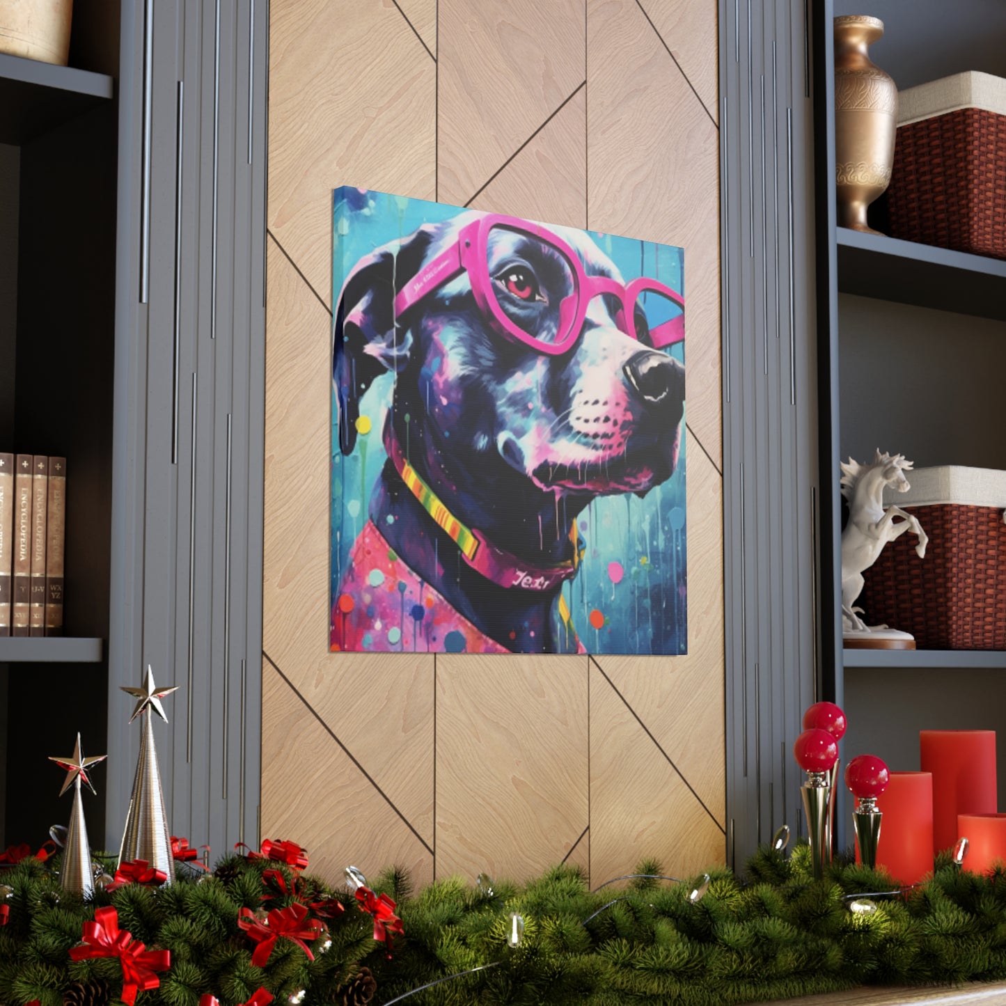 Dog With Style In Large Pink Glassses - Large Wall Art