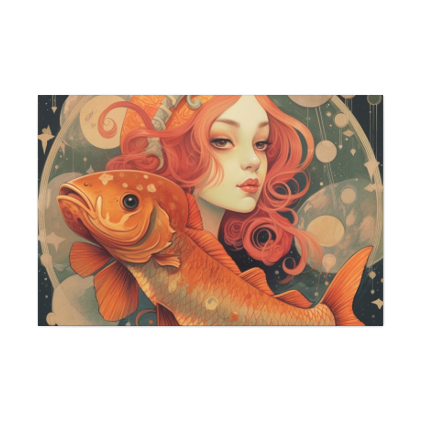 Sassy And Peaceful, Pisces Girl And Fish- Large Wall Art