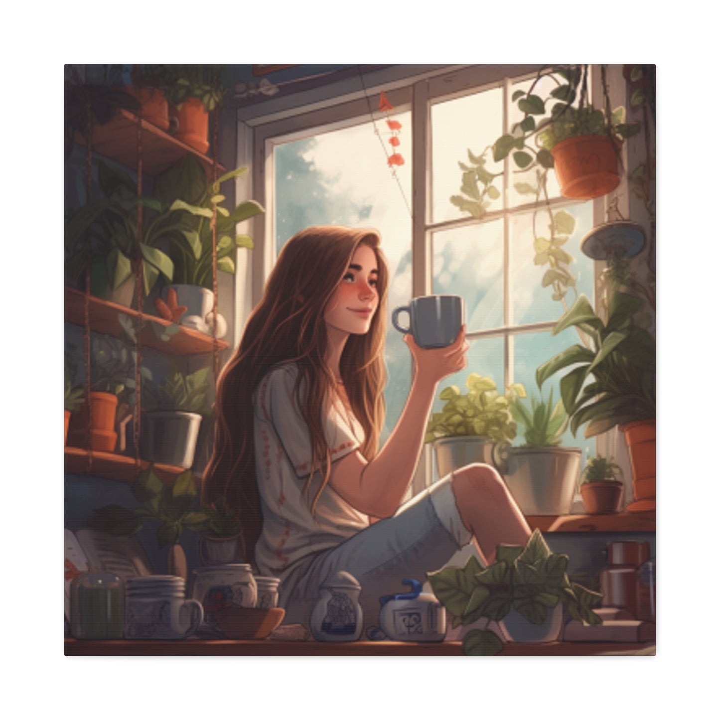 Teatime In Her Happy Place - Large Wall Art