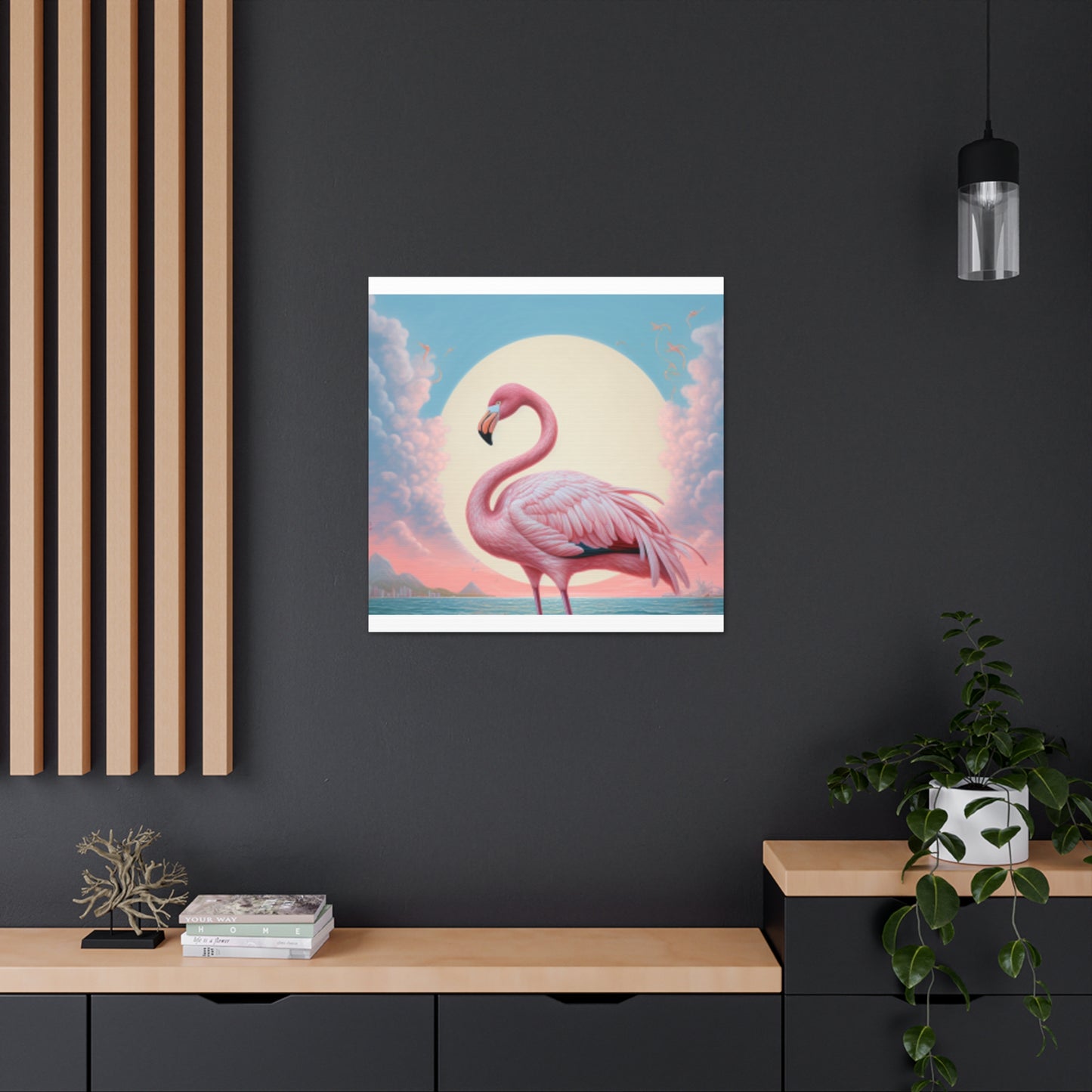 Peaceful, Pink Flamingo In Paradise - Large Wall Art