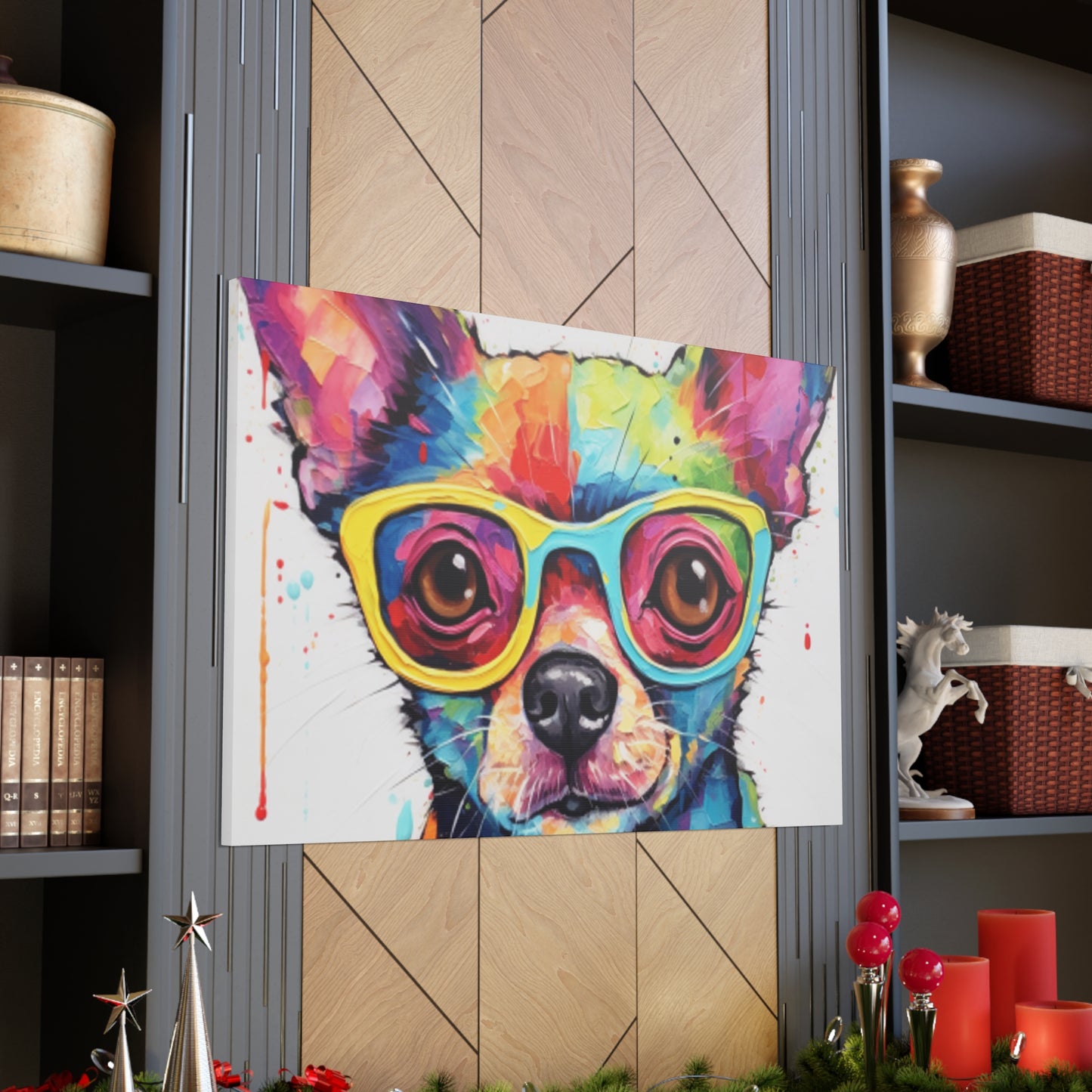 Rainbow Colored Chihuahua, In Multi Colored Glasses  - Large Wall Art