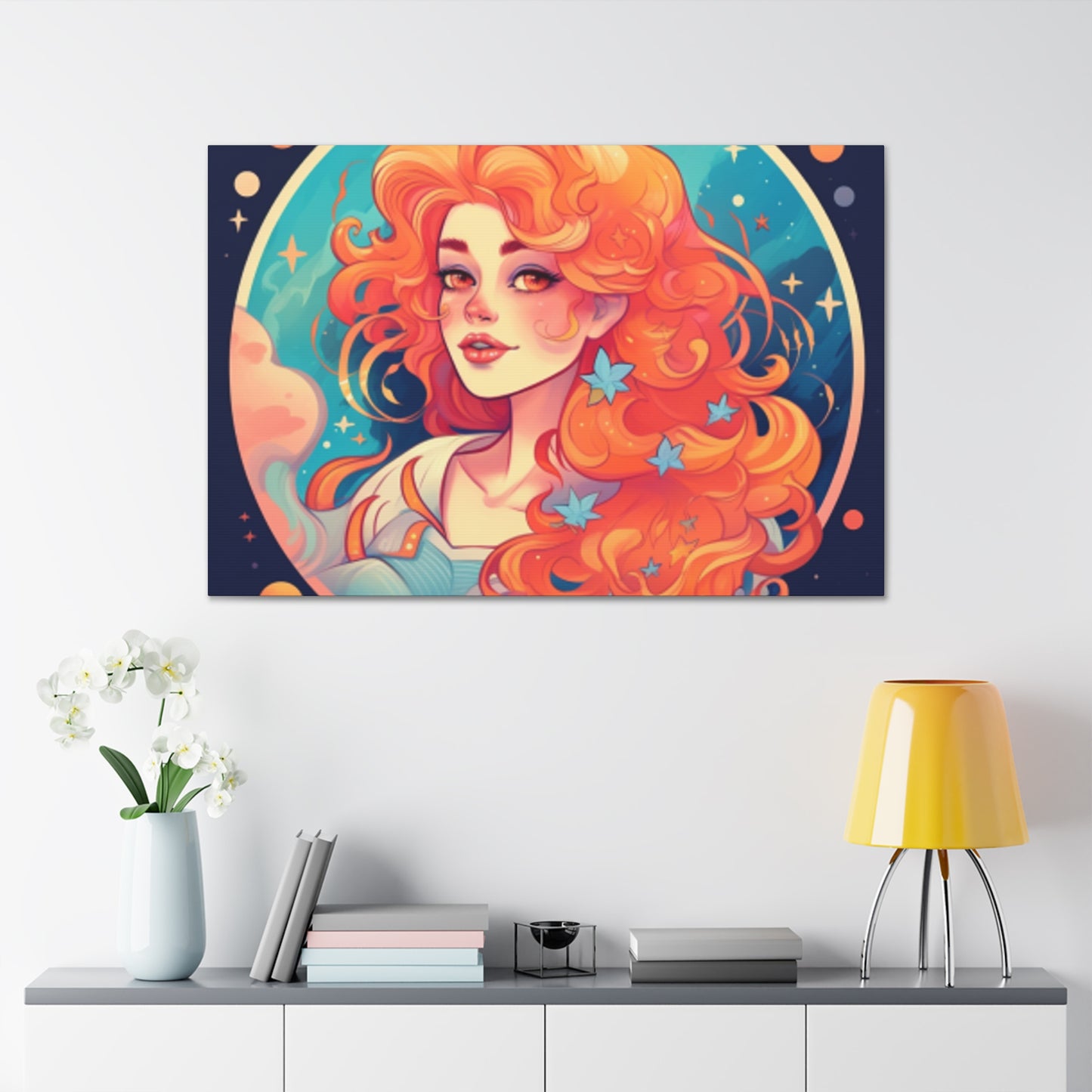 Lofi Aquarius Girl, Stars In Her Hair- Large Wall Art