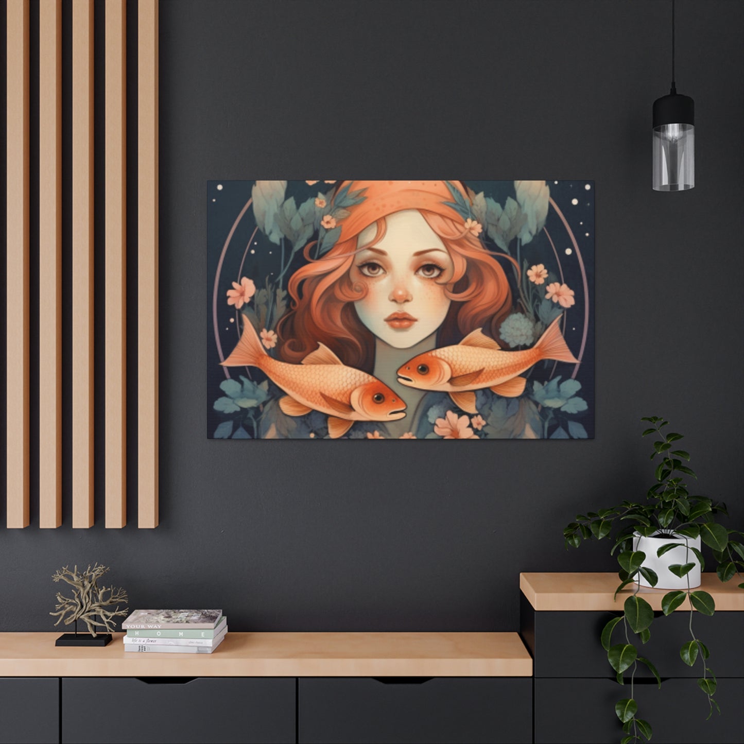 Astrology, Lofi,  Pisces, Fish And Girl - Large Wall Art