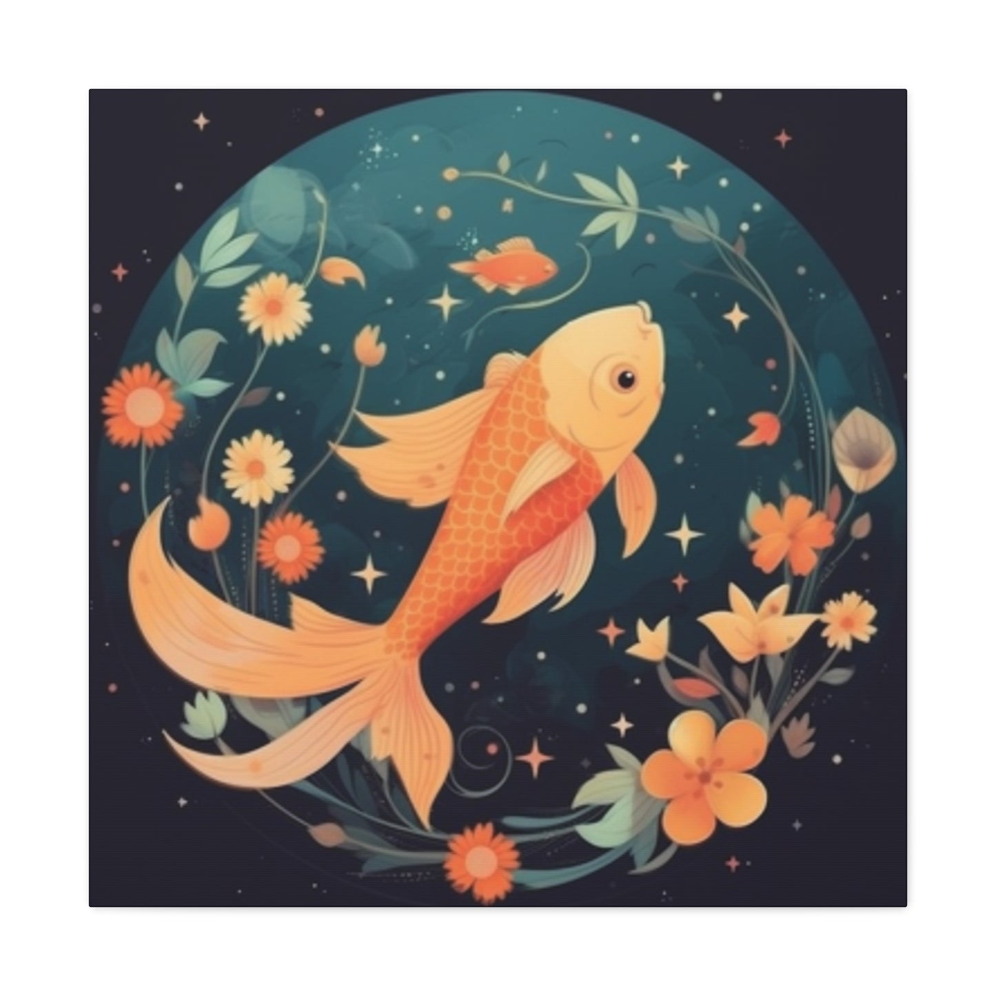 Lofi Style Pisces, Fish And Flowers - Large Wall Art