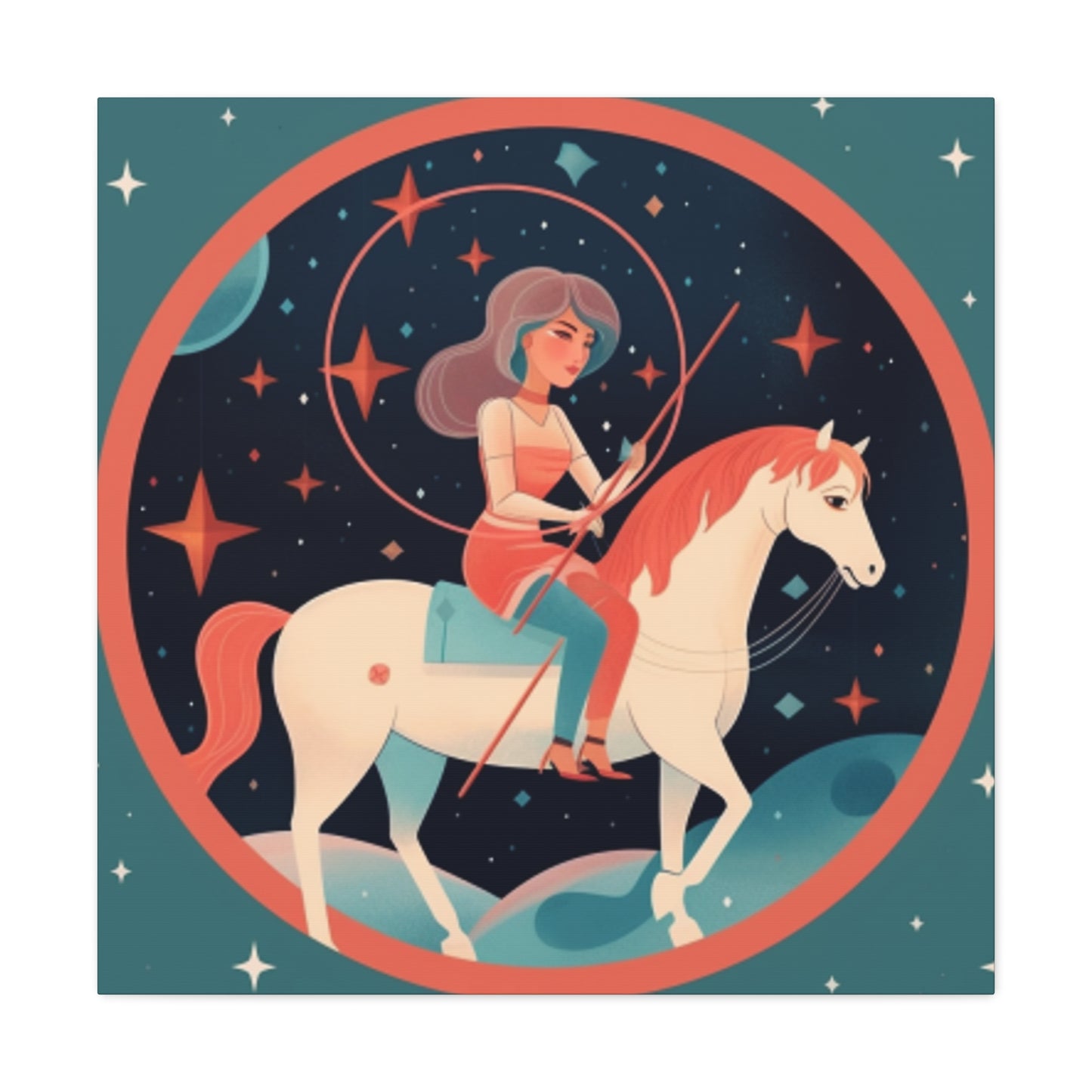 A Lofi Girl With Good Vibe Orbs On Her Horse - Large Wall Art