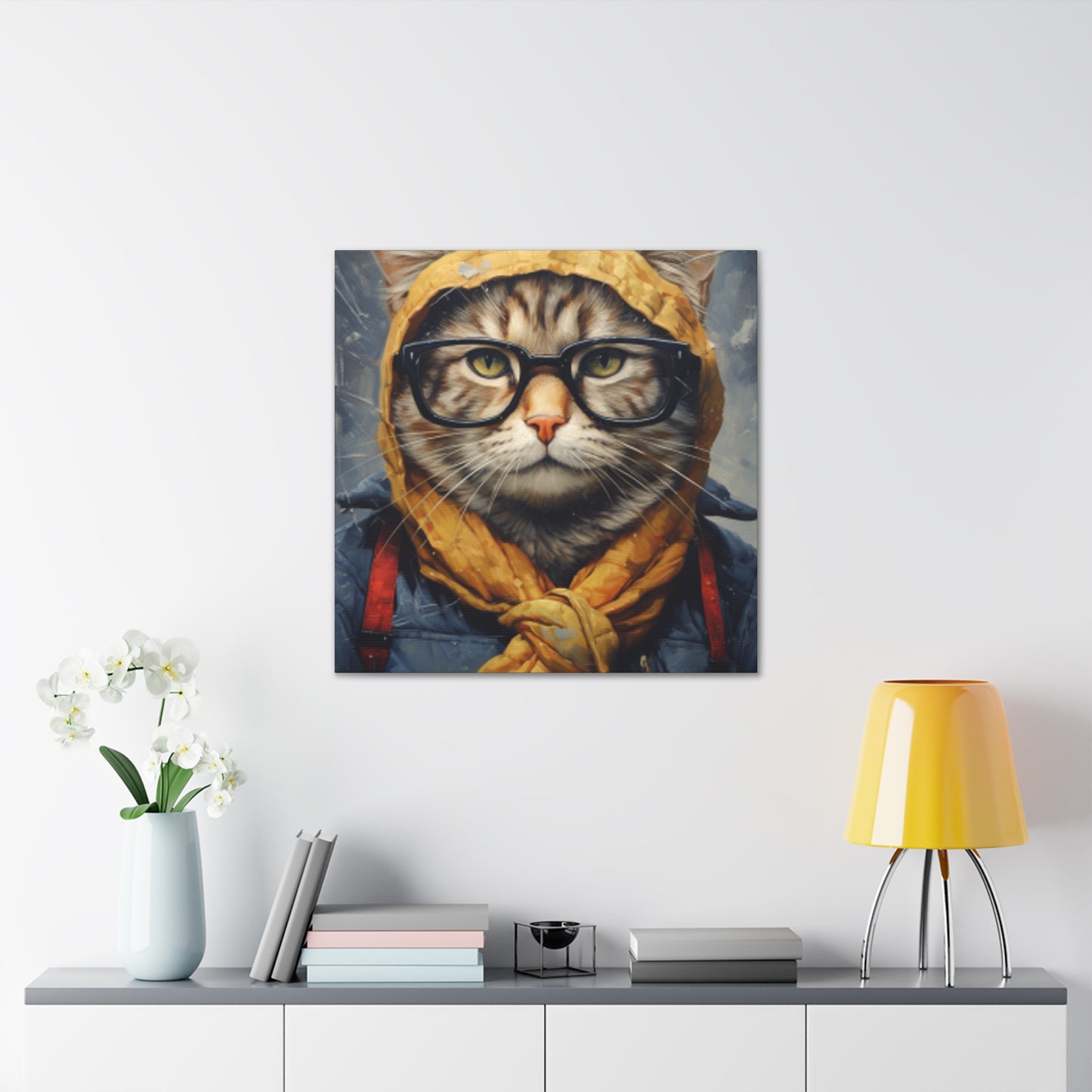 Bundled Up Tabby Cat With Glasses - Large Wall Art