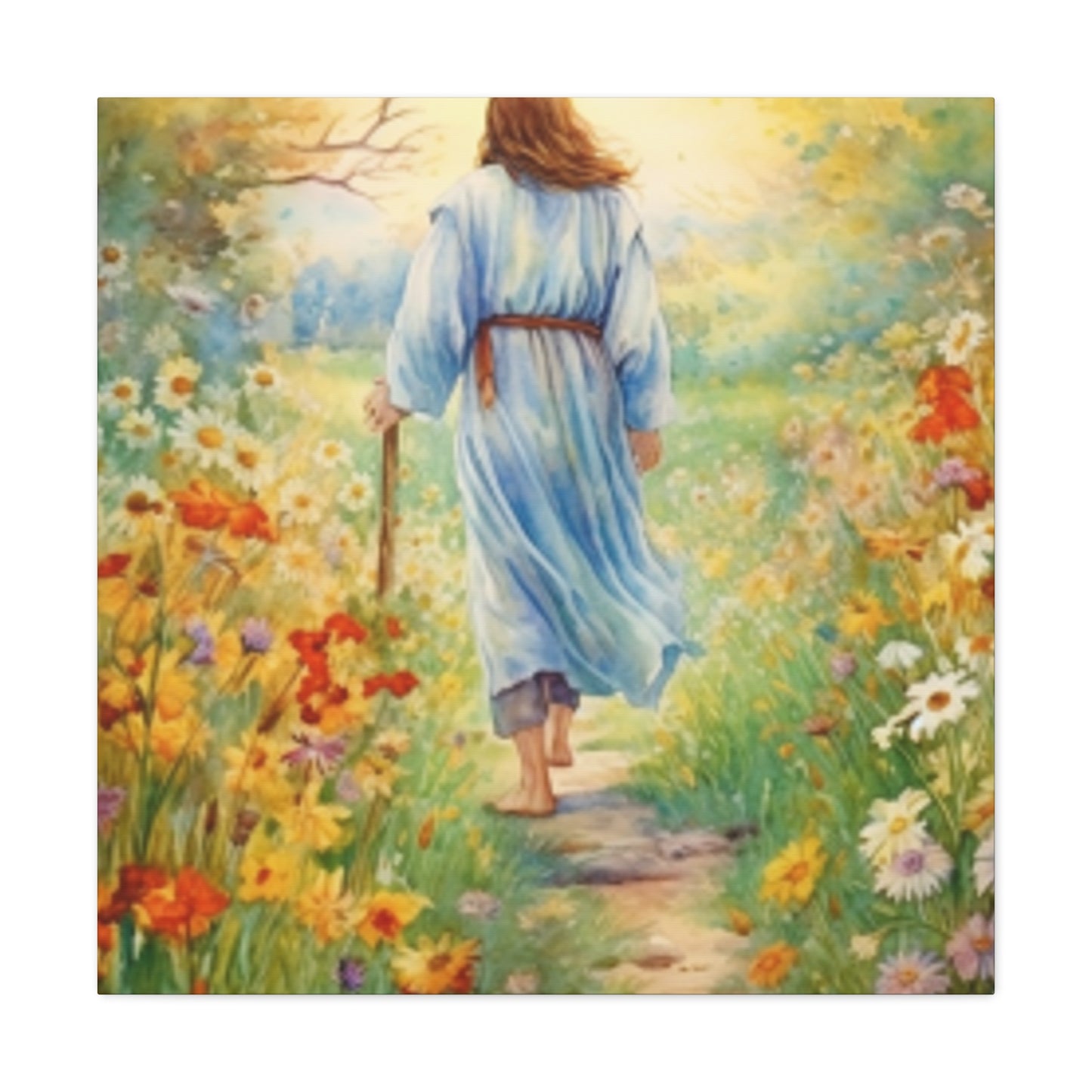 Walk With Jesus, A Dirt Path Surrounded Buy Yellow, Orange And White Flowers - Large Wall Art