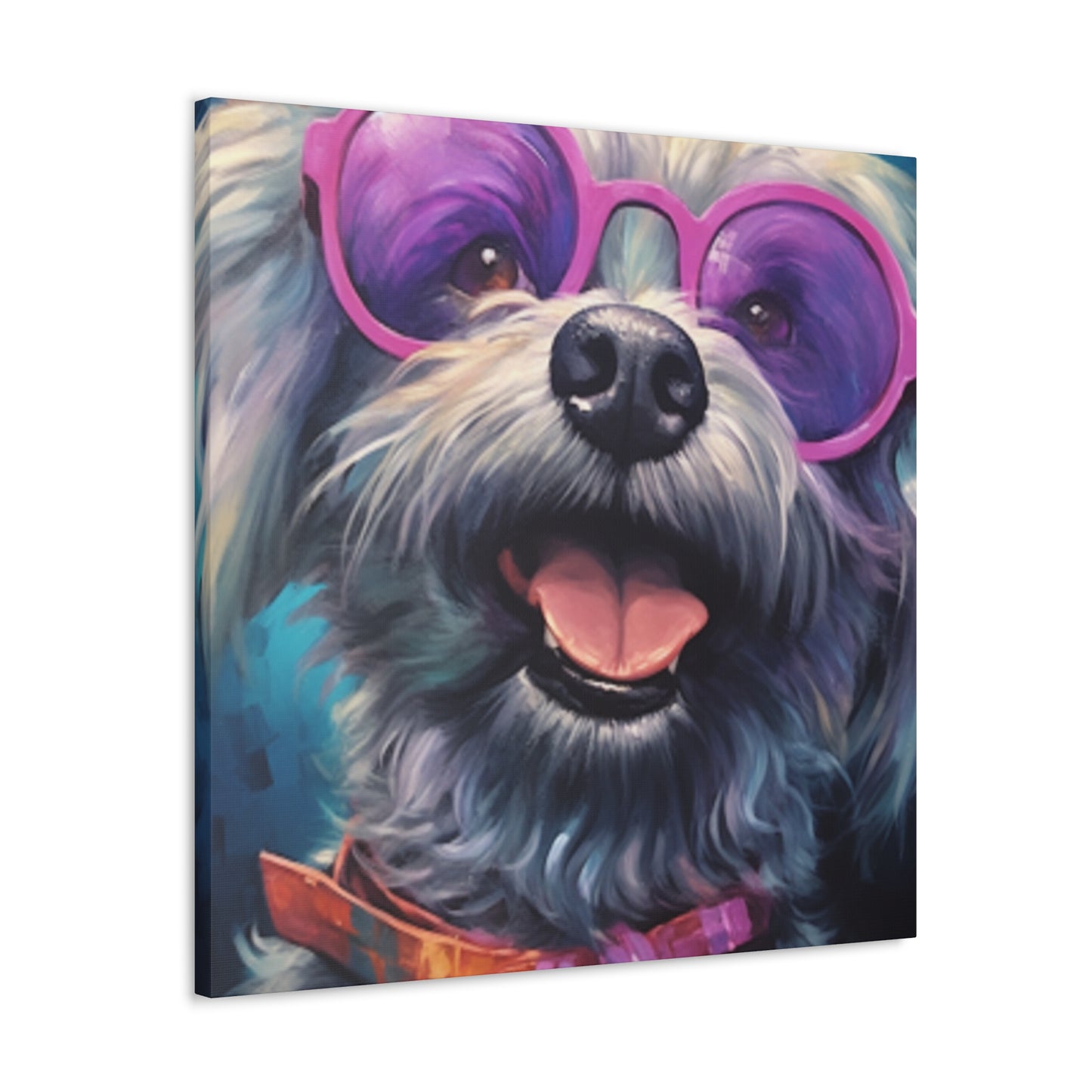 Happy Dog With Big Purple Glasses - Large Wall Art