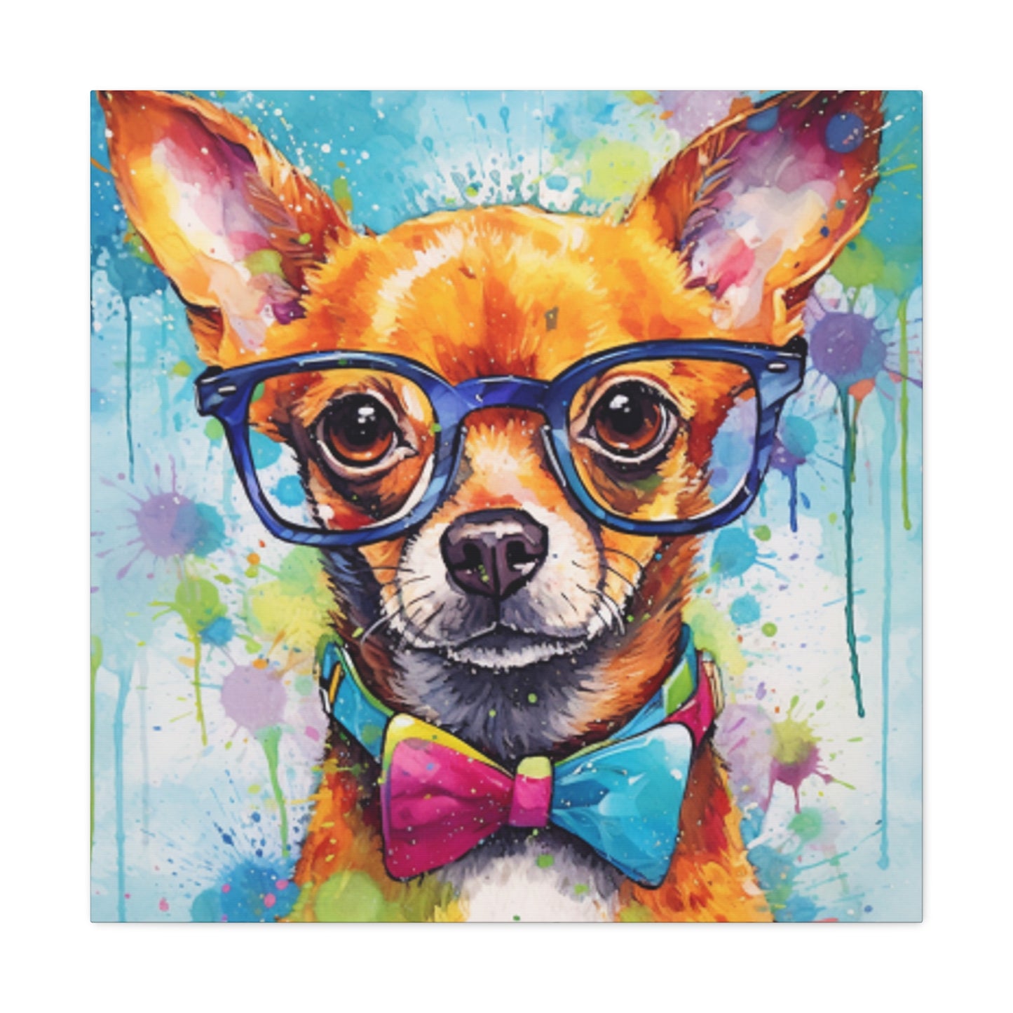 Nerdy Chihuahua In Blue Glasses And Bow Tie - Large Wall Art