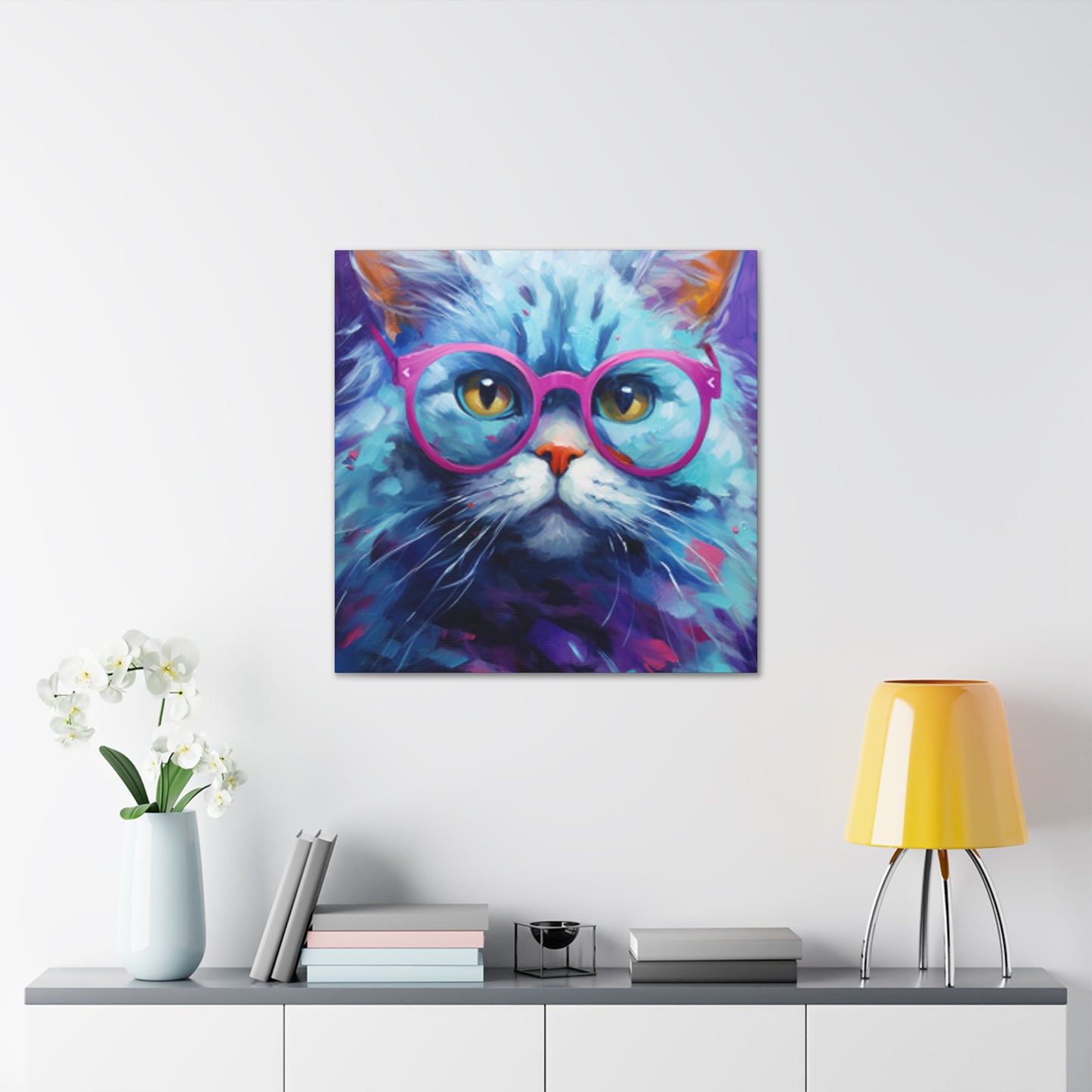 Puuur-ple Background And Glasses On A Pretty Kitty- Large Wall Art