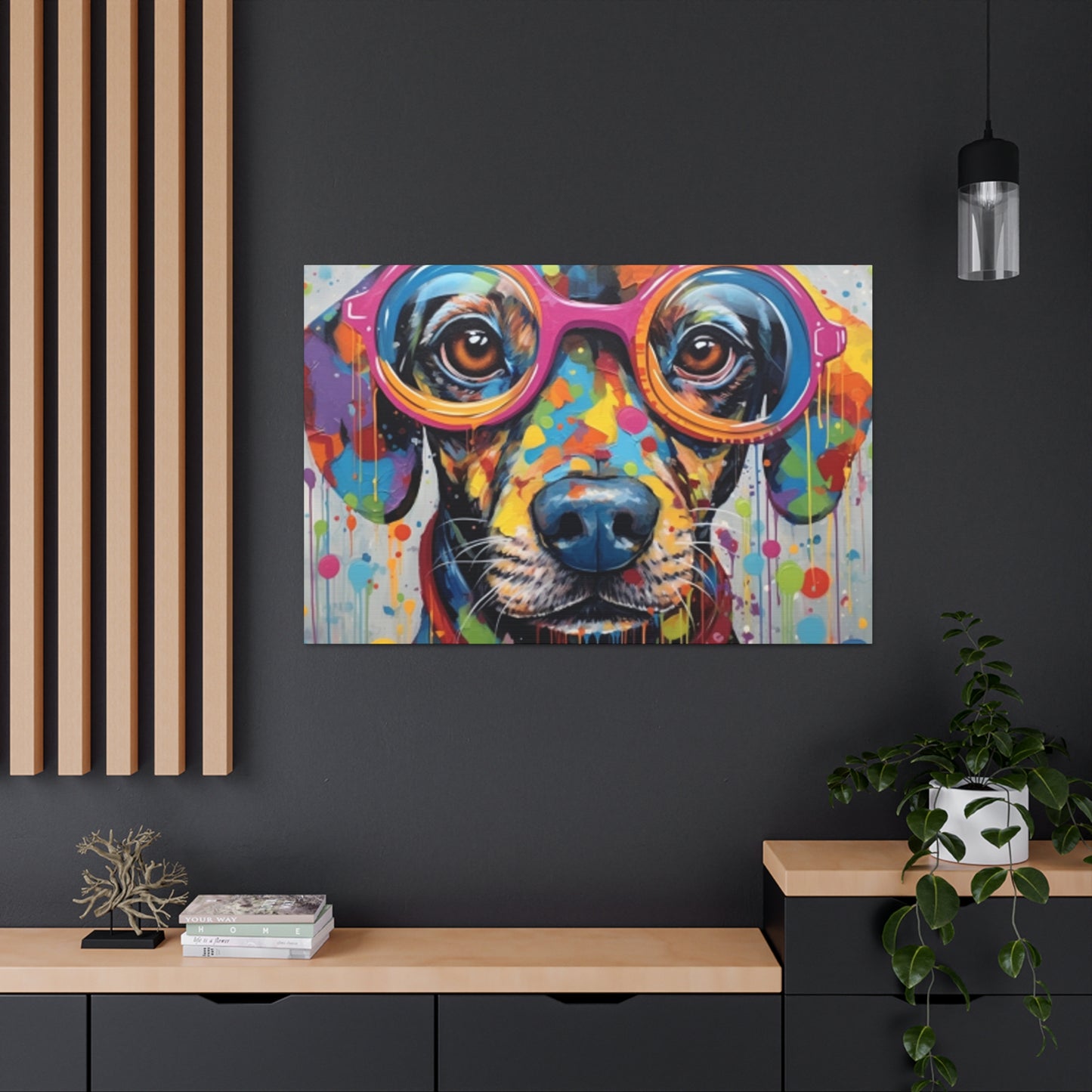 Painted Polka Dot Dog In Glasses - Large Wall Art