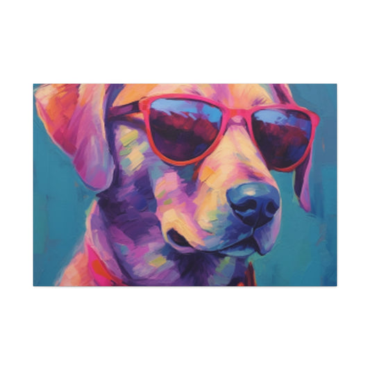 Cool Pup In Sunglasses, Blue Background - Large Wall Art