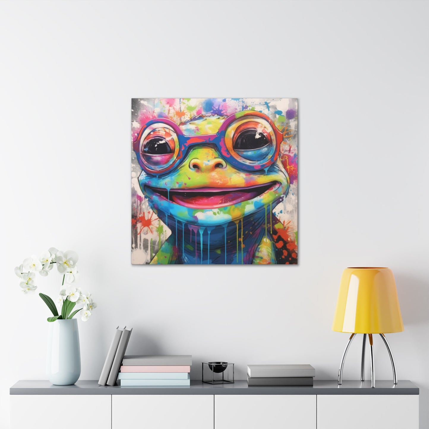 Happy Frog In Glasses Painting - Large Wall Art