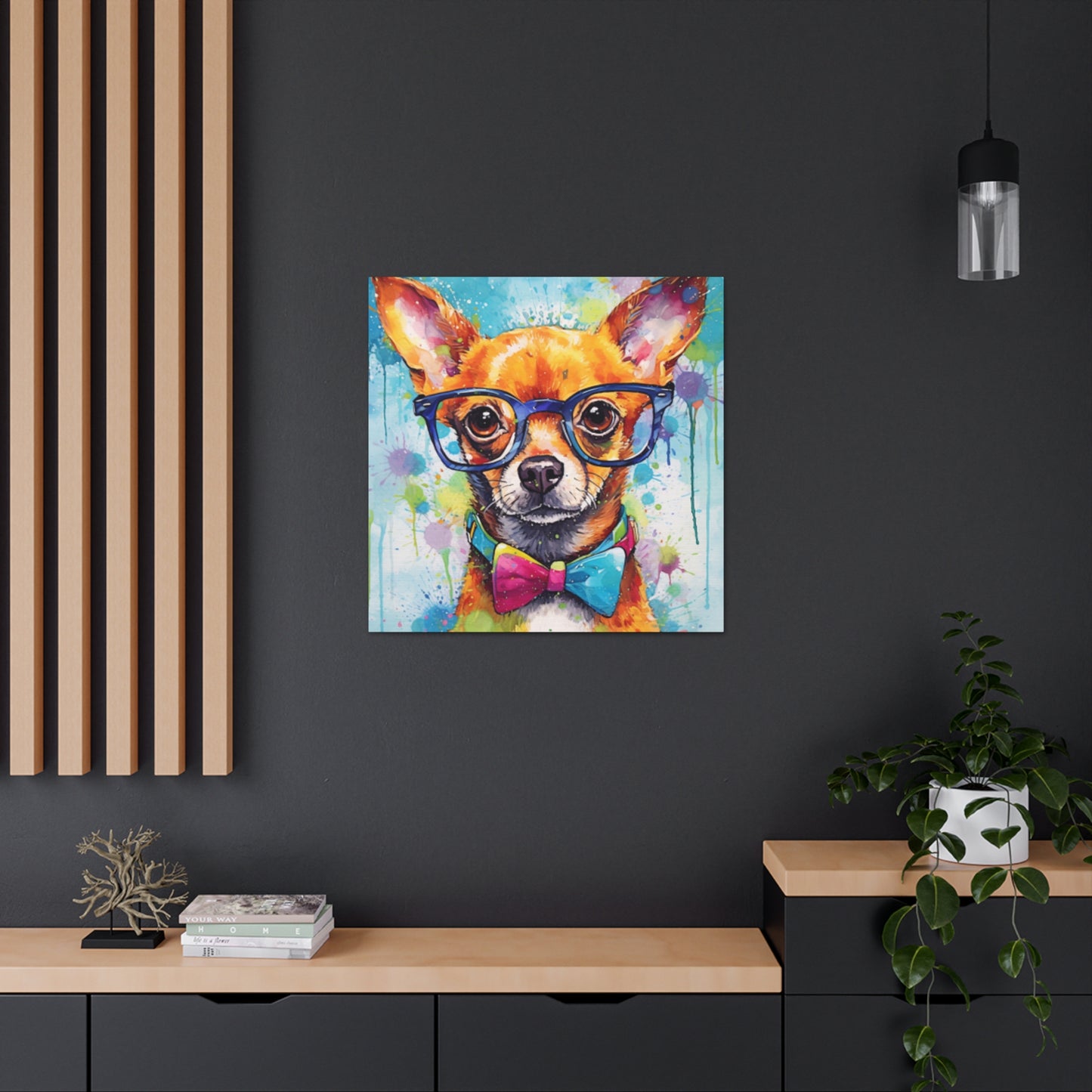 Nerdy Chihuahua In Blue Glasses And Bow Tie - Large Wall Art