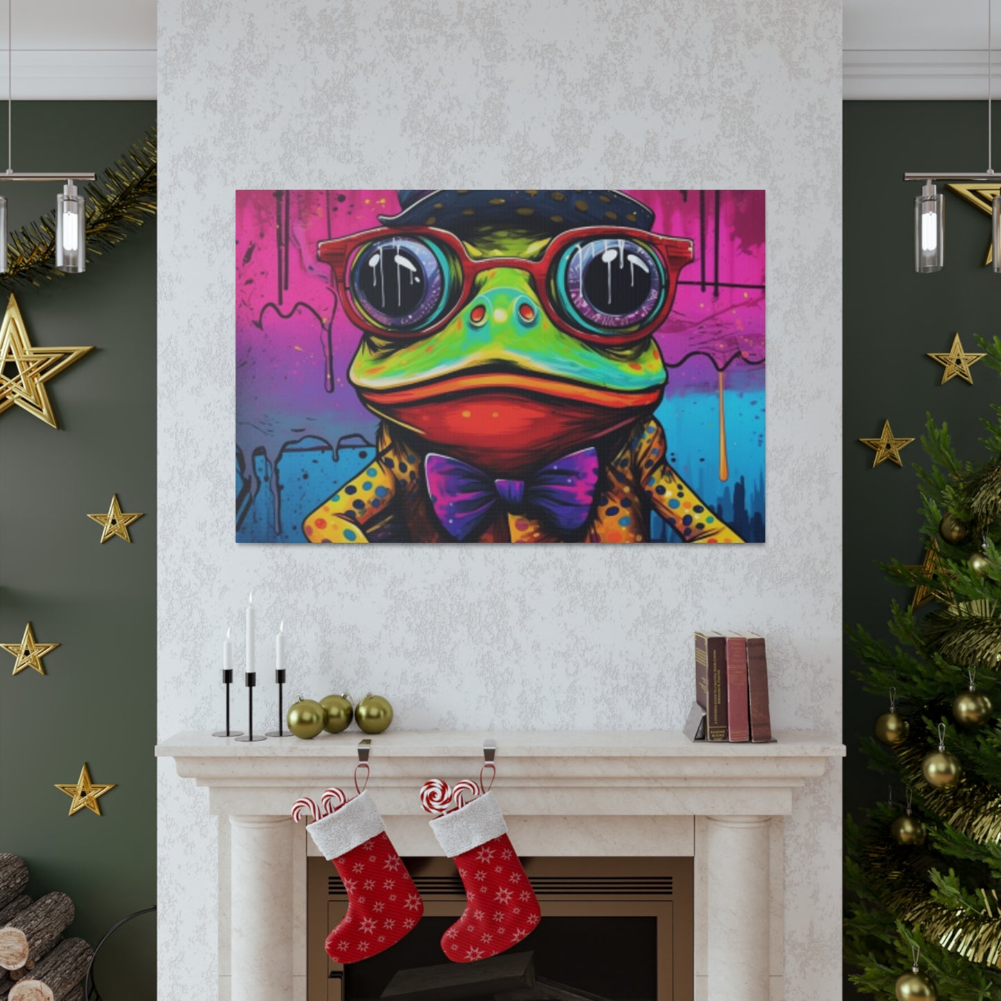 Funky Frog In Red Glasses Art- Large Wall Art