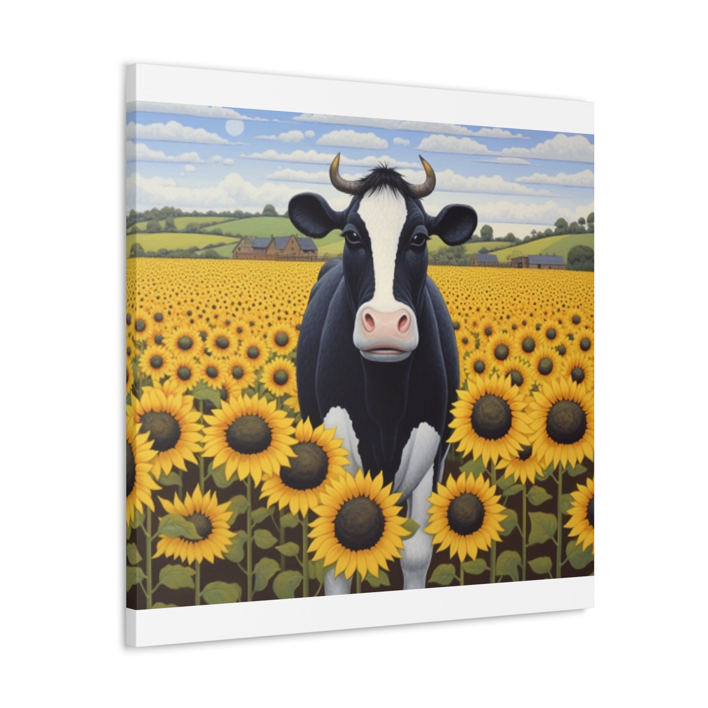 Cute Cow In Sunflower Field- Large Wall Art