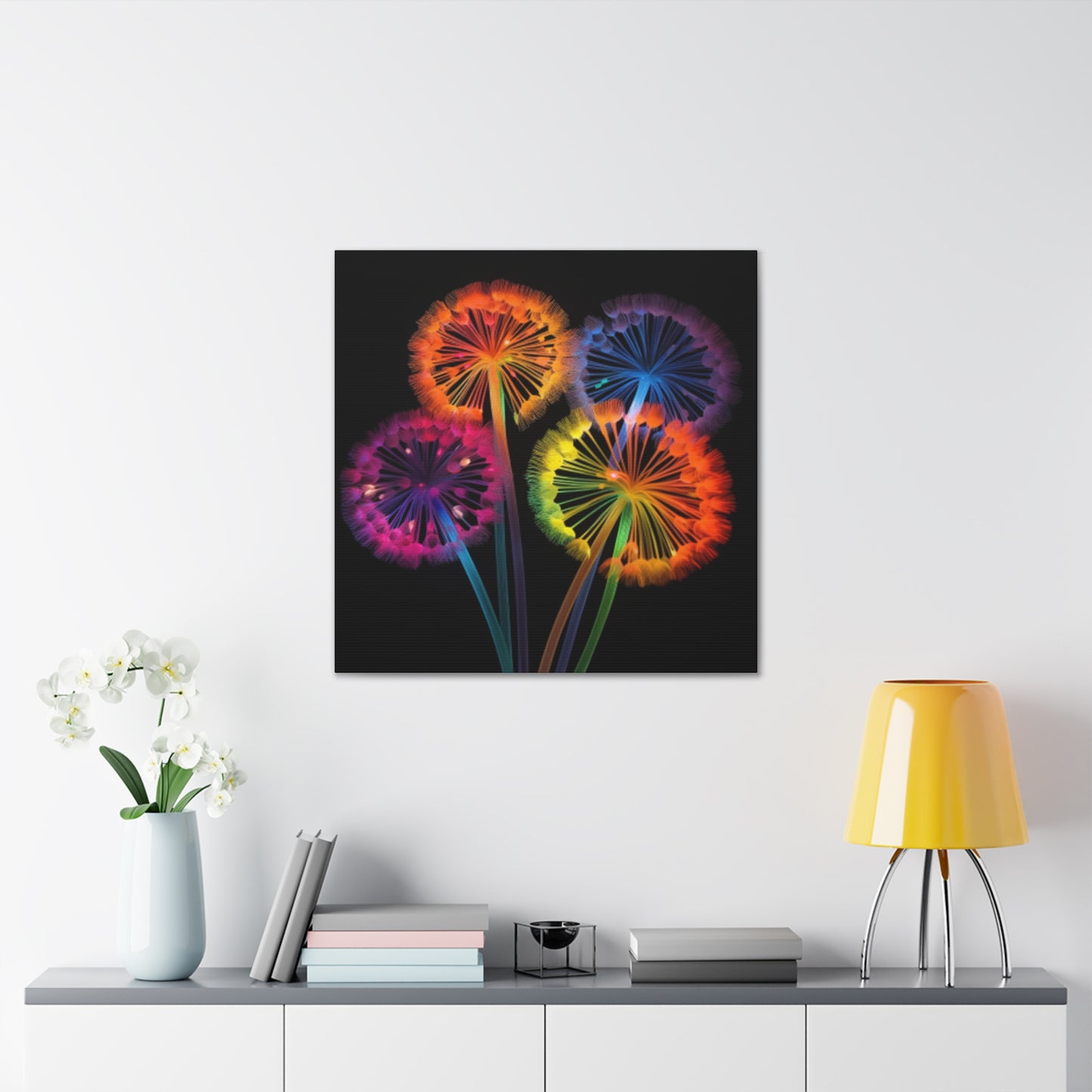 Glowing, Neon, Electric Dandelions - Large Wall Art