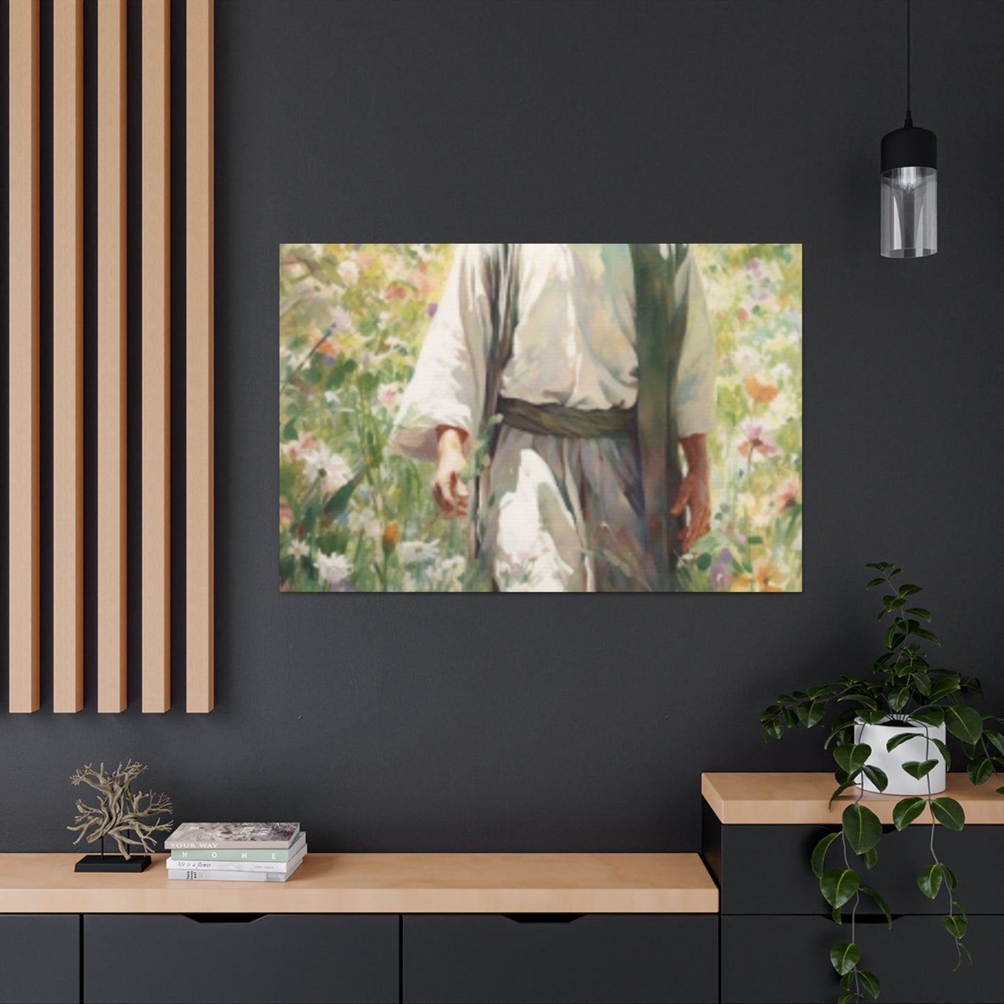 Jesus Admiring God's Beautiful Flowers  - Large Wall Art