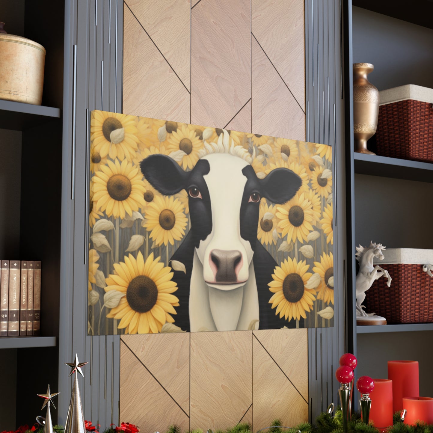 Pretty Cow Blending In With Sunflowers - Large Wall Art