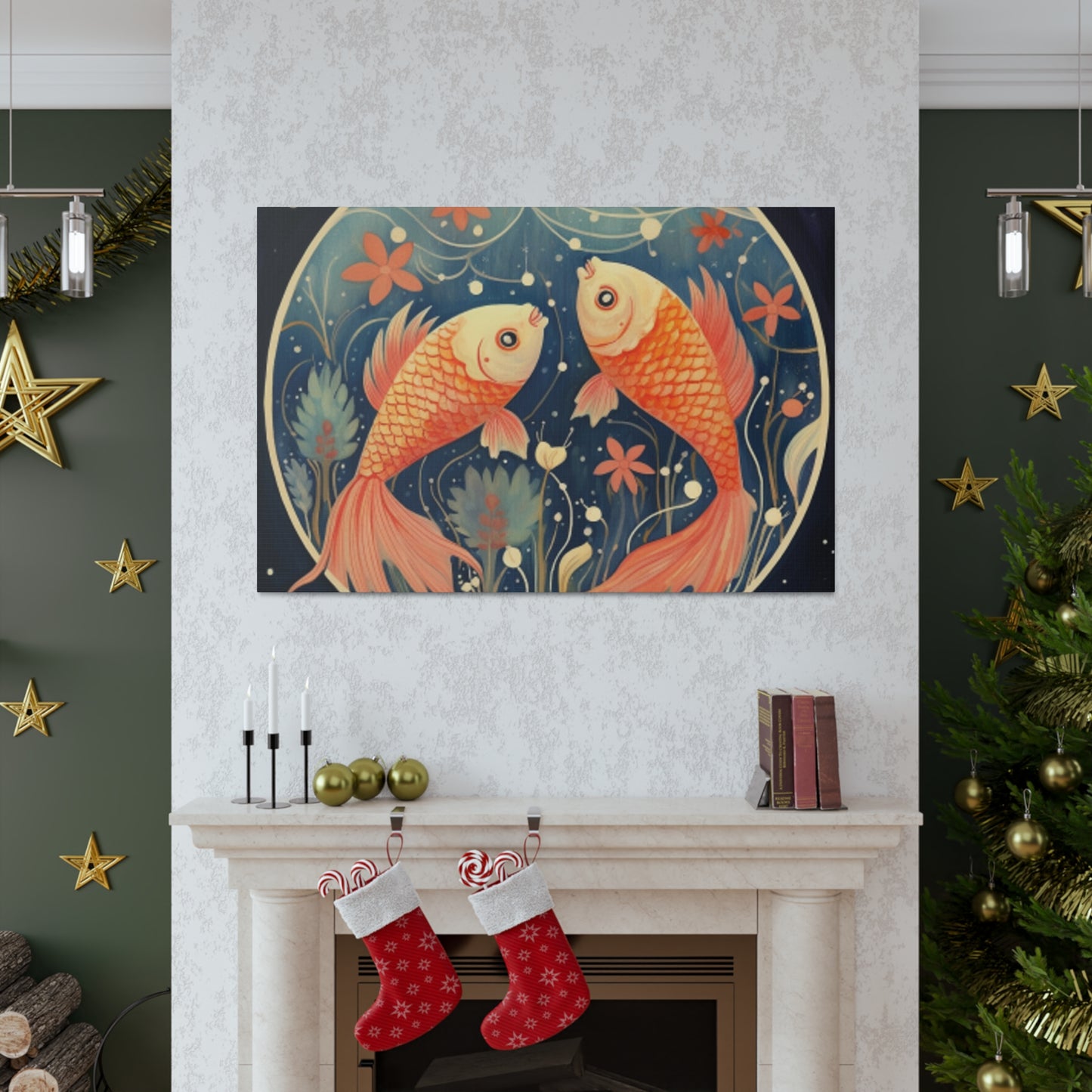 Lofi Astrology Peaceful Pisces Fish - Large Wall Art