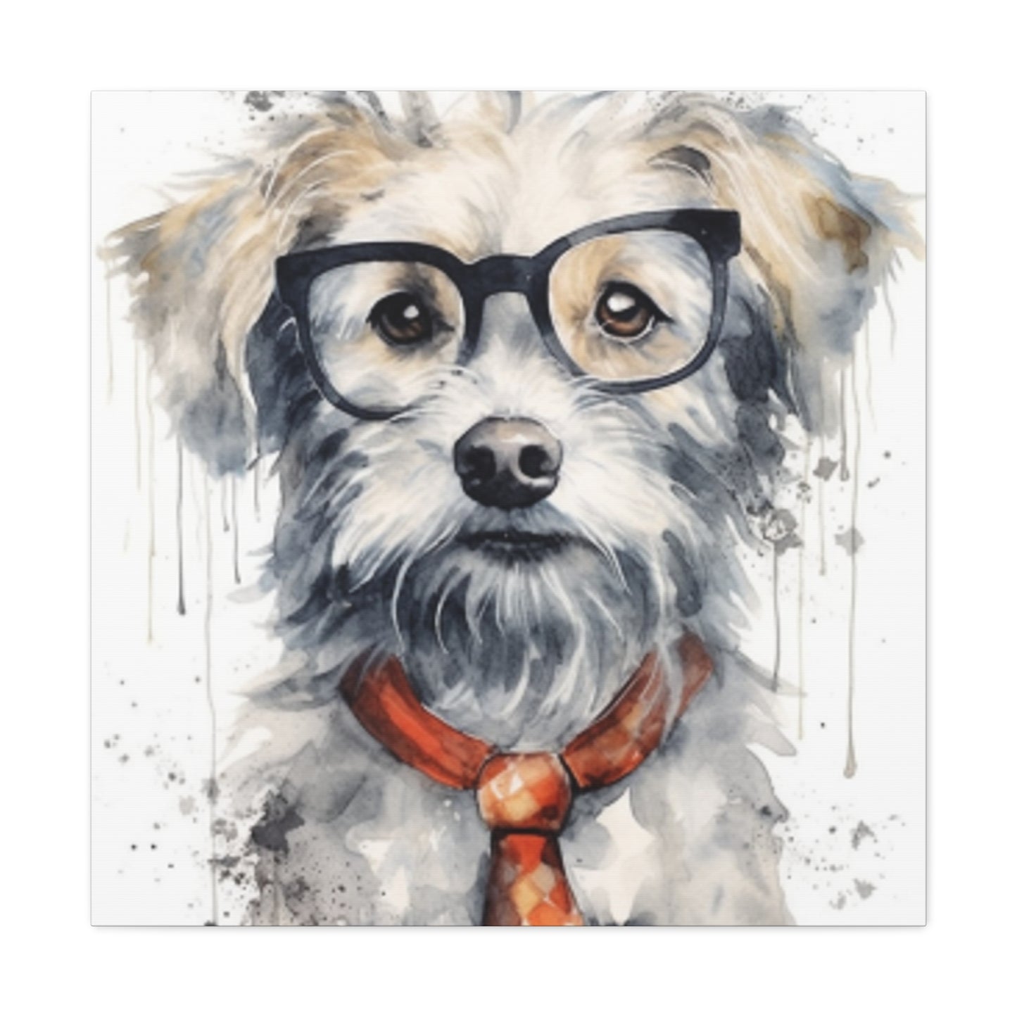 White Dog, Black Glasses, Orange Tie- Large Wall Art