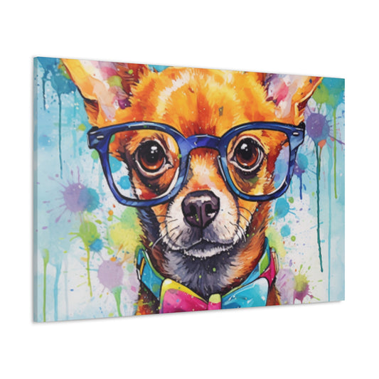 Nerdy Chihuahua In Blue Glasses And Bow Tie - Large Wall Art