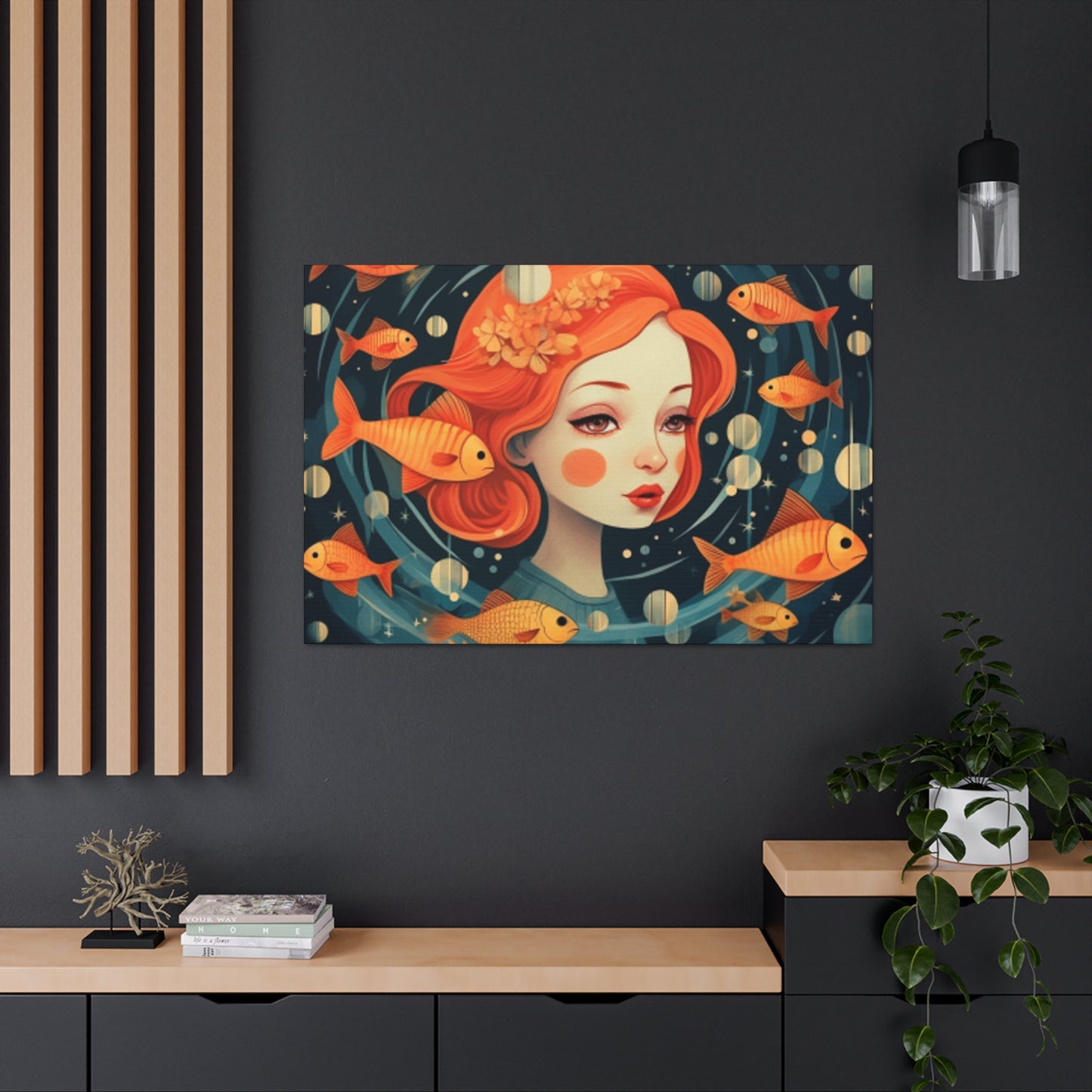 Lofi Style Pisces Surrounded By Fish  - Large Wall Art