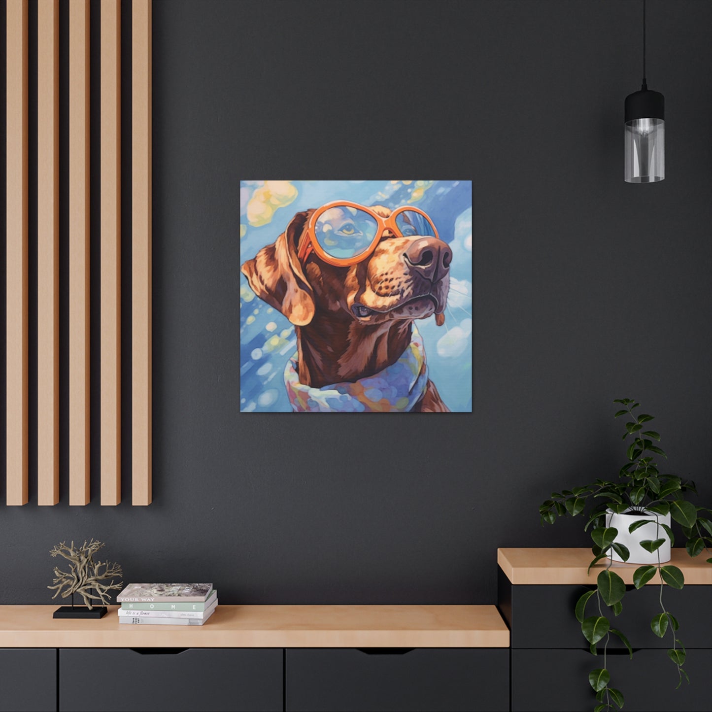 Brown Dog In Yellow Glasses With Blue Sky- Large Wall Art