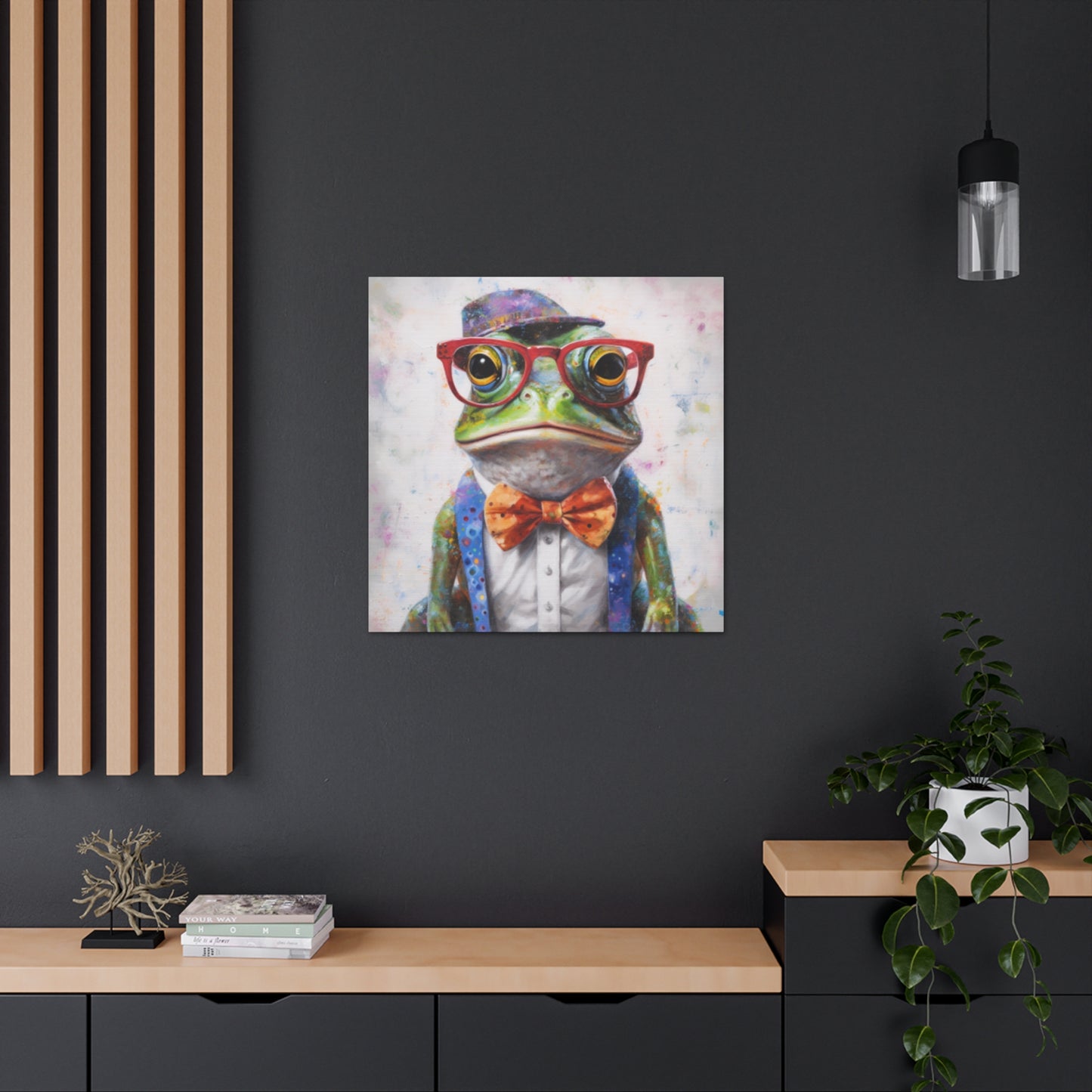 Green Frog In Red Glasses And Purple Hat - Large Wall Art