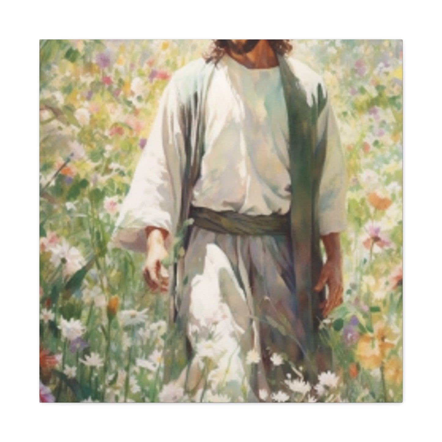 Jesus Admiring God's Beautiful Flowers  - Large Wall Art