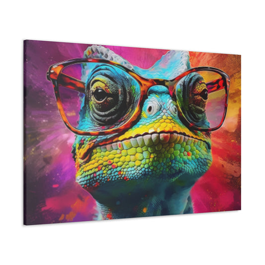 Lizard In Glasses With Purple, Pink, And Yellow Background - Large Wall Art