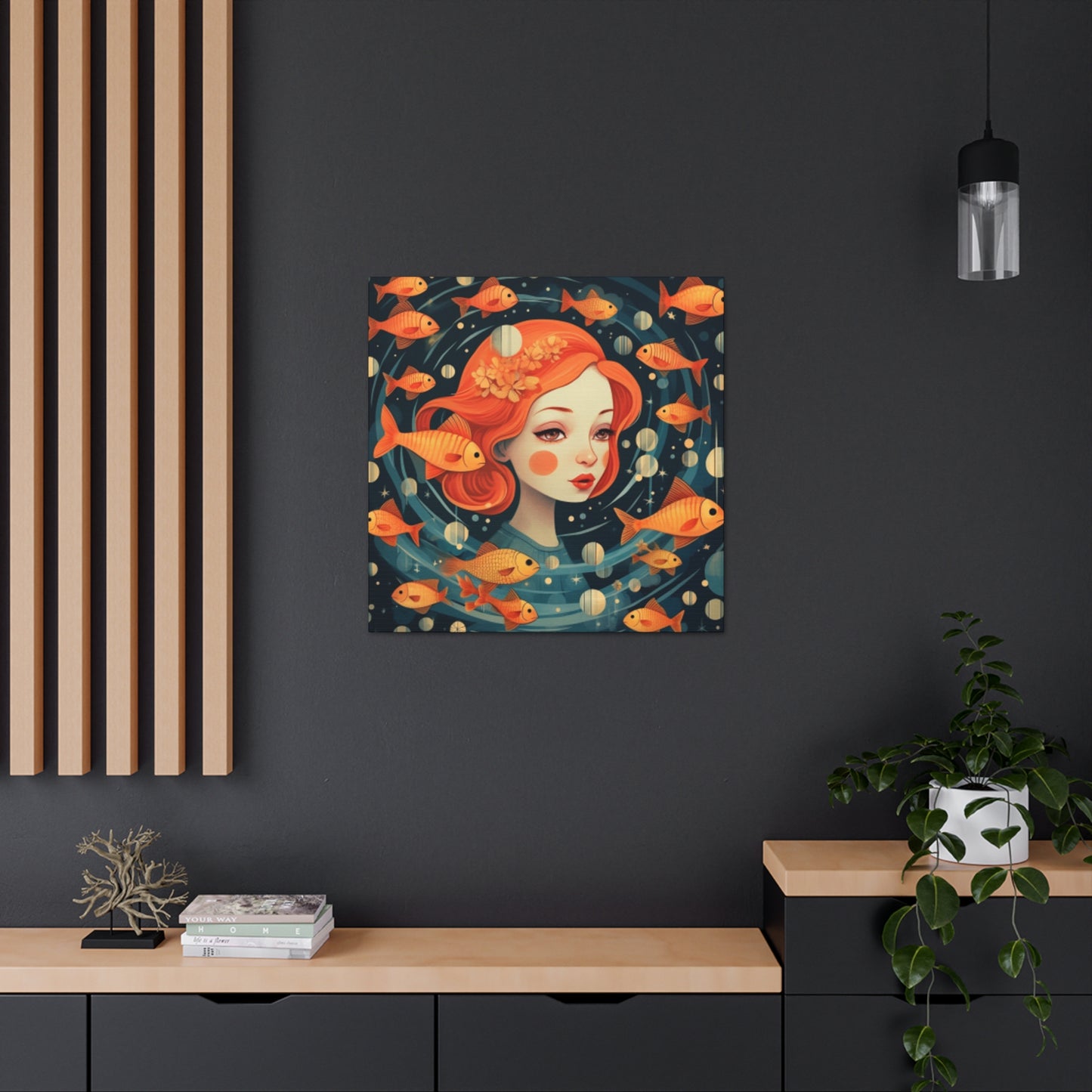 Lofi Style Pisces Surrounded By Fish  - Large Wall Art