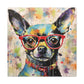 Colorful Painting Of Chihuahua In Red Glasses - Large Wall Art