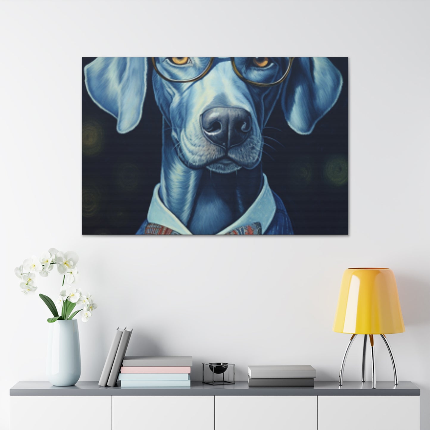 Feeling Happy But Looking Blue, Dog In Glasses - Large Wall Art