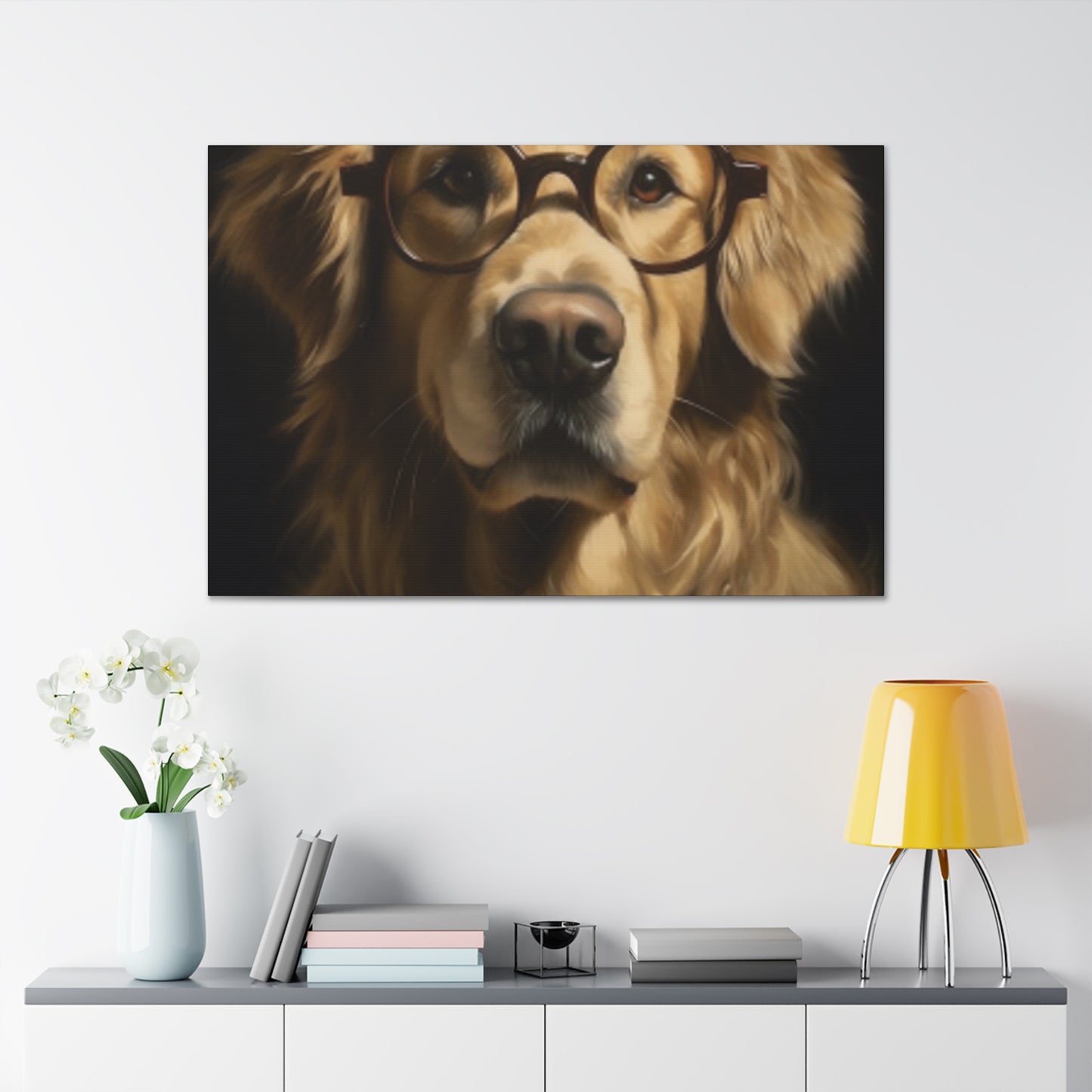 Educated Retriever With Glasses And Bow Tie- Large Wall Art